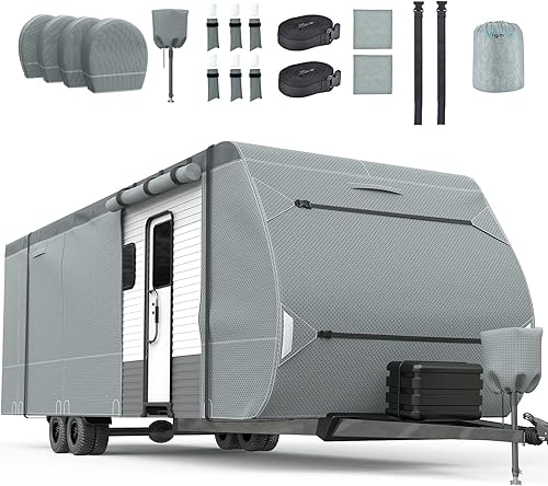 Vigorvan Cubierta para caravana, cubierta impermeable mejorada para remolque de viaje gruesa de 6 capas superior que se adapta a hasta 20 pies a 22