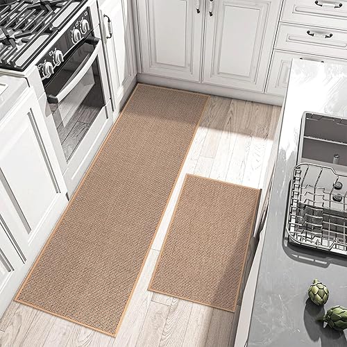 Miniatura 8 de KIMODE Juego de 2 tapetes de cocina lavables para suelo con parte trasera de goma antideslizante, absorbentes, naturales, para cocina, pasillo,