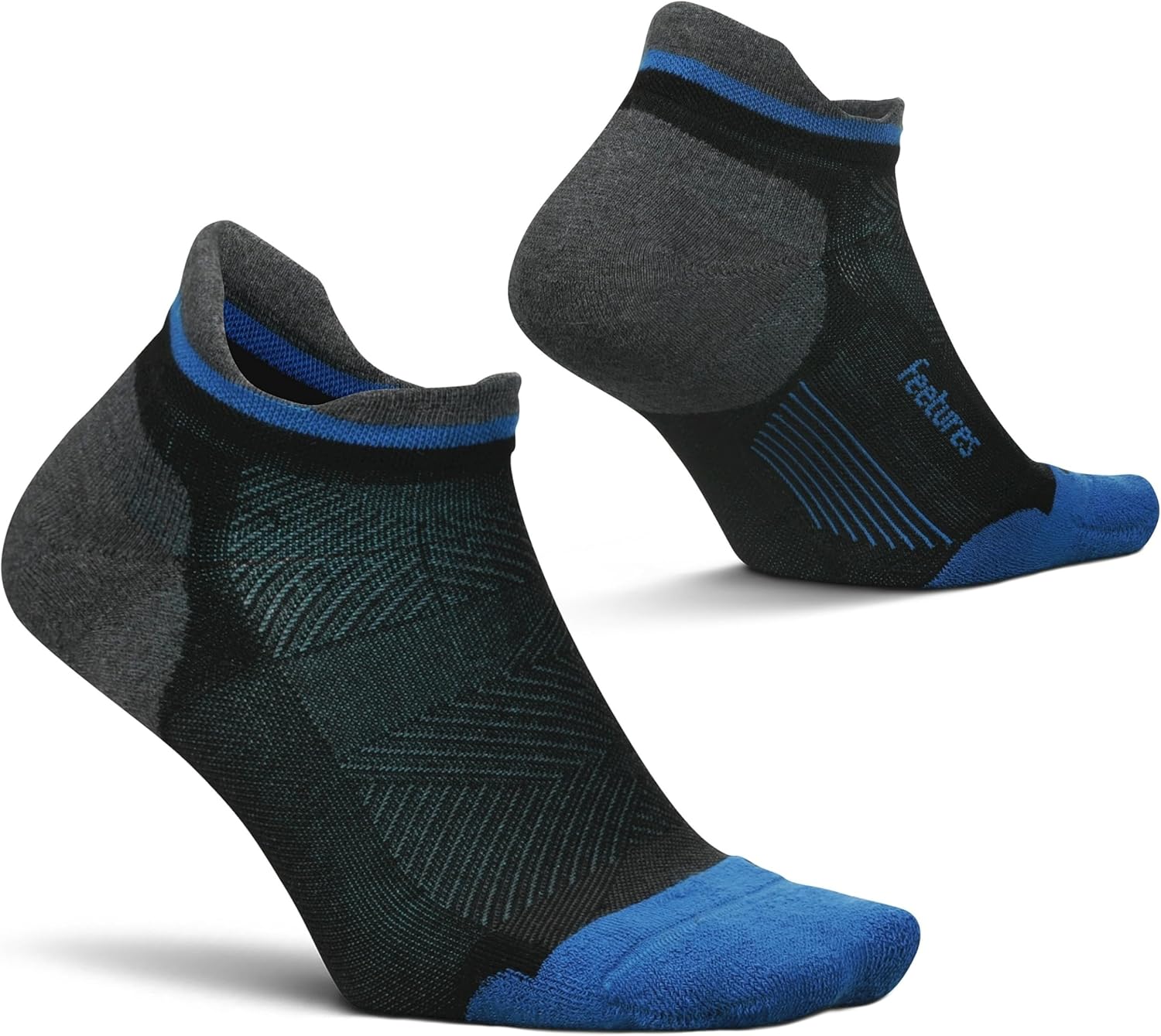 Feetures Elite Max Cushion No Show Tab Ankle Socks - Sport Sock with Targeted Compression - (1 Pair) Small Tech Blue