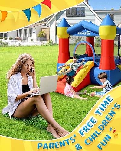 Miniatura 8 de AirMyFun Casa de rebote inflable para niños pequeños con soplador para niños de 3 a 8 años, castillo hinchable con tobogán, casa de rebote