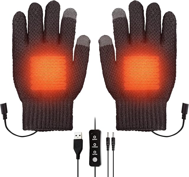 USB Heated Gloves for Men and Women, Bestcool Winter Full Finger Heated Mittens Adjustable Temperature USB Hand Warmers Gloves Washable Knitting Gloves for Indoor Outdoor Winter