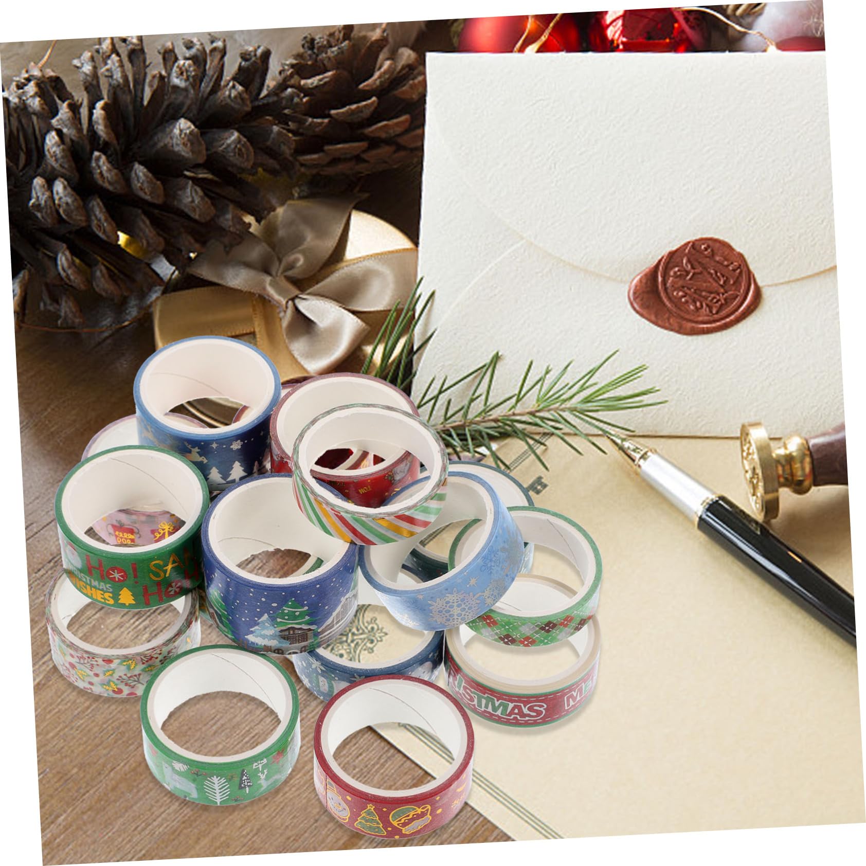 Operitacx 4 Set Nastro Washi Natalizio Con Stampa A Caldo Adesivi Decorativi Fai Da Te 16 Pezzi 3 M/Rotolo Nastro Per Abbellimenti Di Scrapbooking Etichette A Pois Adesivi 16 * 4