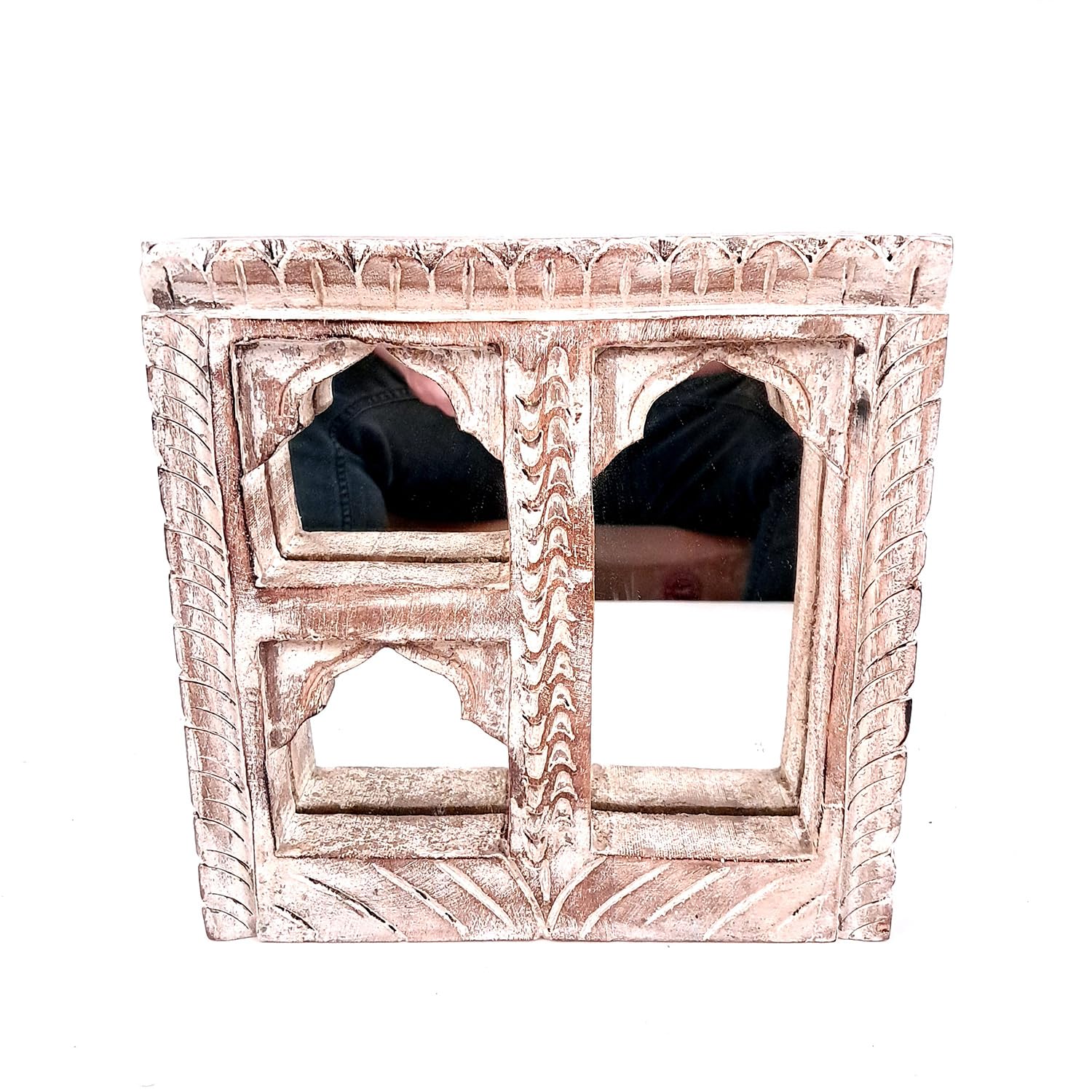 Jharokha With Mirror Frame | Wooden Handcrafted Rustic Jharokha Wall Hanging- Home, Wall Decor, Living room, Entrance Decoration & Gifts - 8 Inch