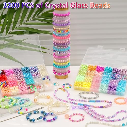 Miniatura 6 de Cuentas de perlas, 3200 cuentas de 0.315 y 0.236 pulgadas, 46 colores, perlas sueltas para manualidades con agujeros para hacer joyas, cuentas