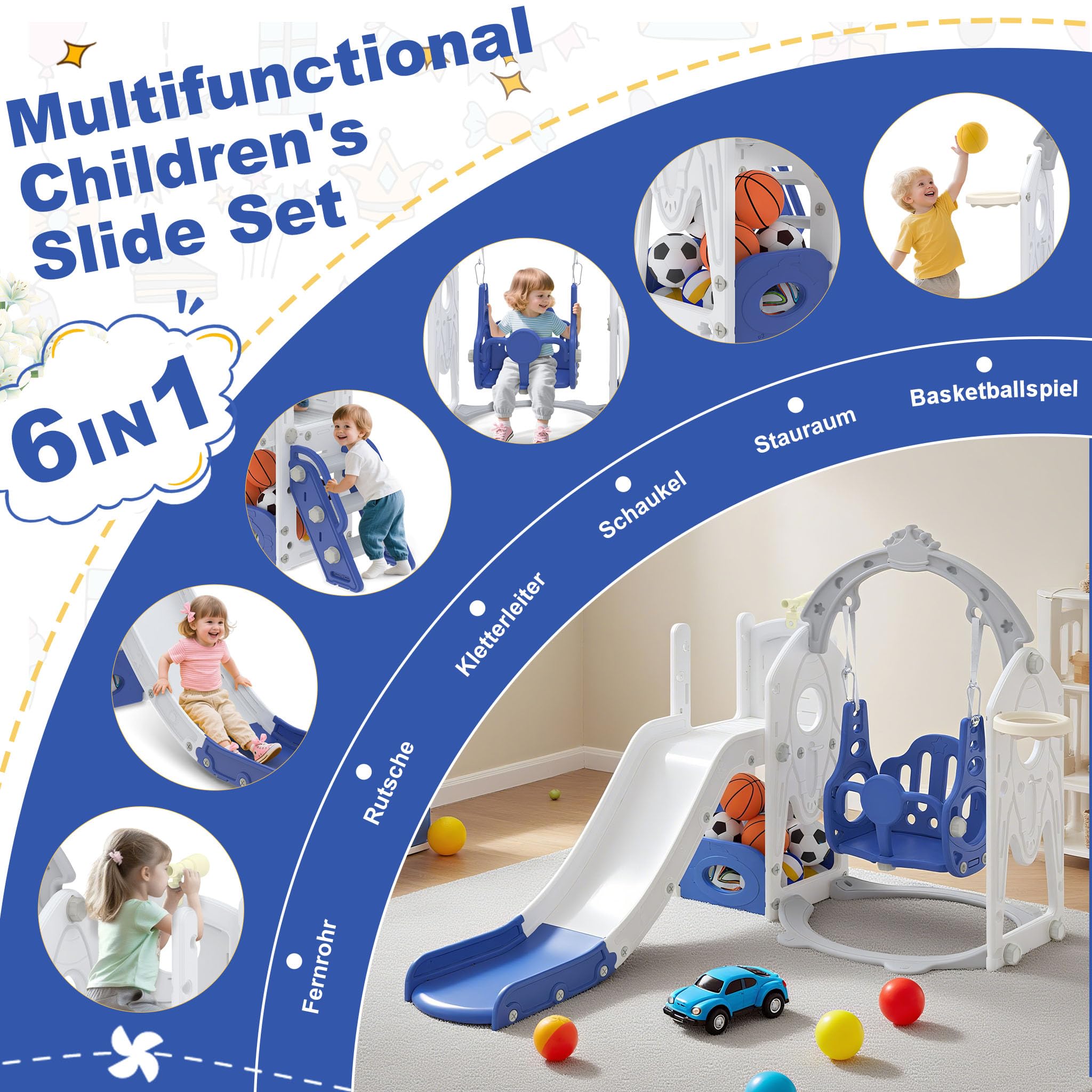 Froadp 6-in-1 Kinderrutsche für Kleinkinder ab 1 Jahr, Indoor Outdoor, HDPE & PP, bis 50kg