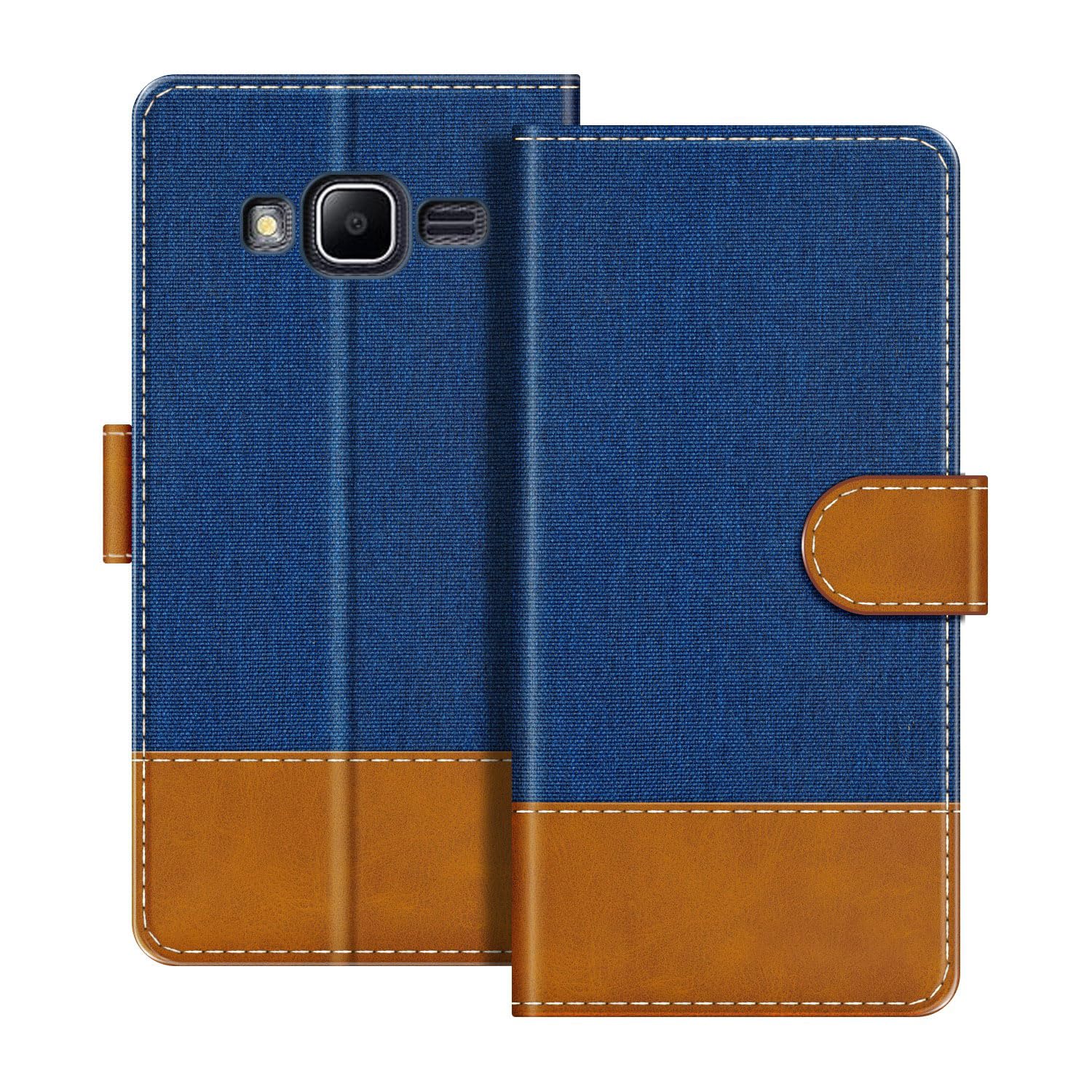 Leather Flip Wallet Case Compatible with Samsung Galaxy V2 Phone Cover with Card Holders, RFID Blocking, Magnetic Closure & Kickstand (Blue)