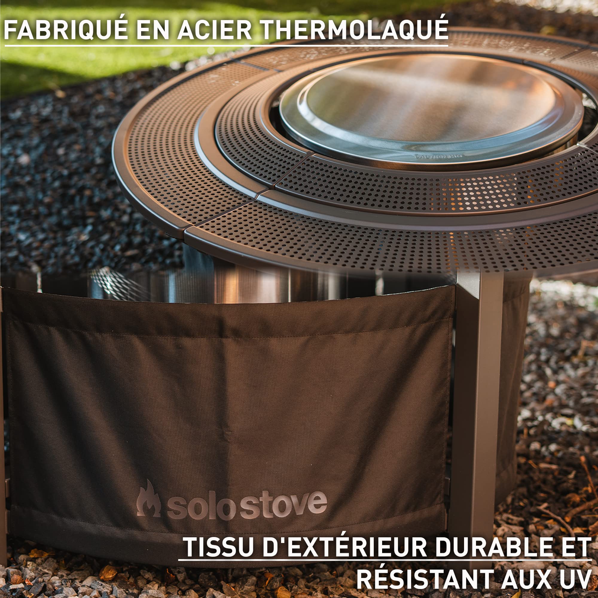 Solo Stove Plateau Surround pour brasero, Grand | Permet de surélever Les braseros à Bois Yukon, Acier thermolaqué/Tissu d'extérieur résistant aux UV, Dimensions (HxDia) : 52 x 133,5 cm, Noir