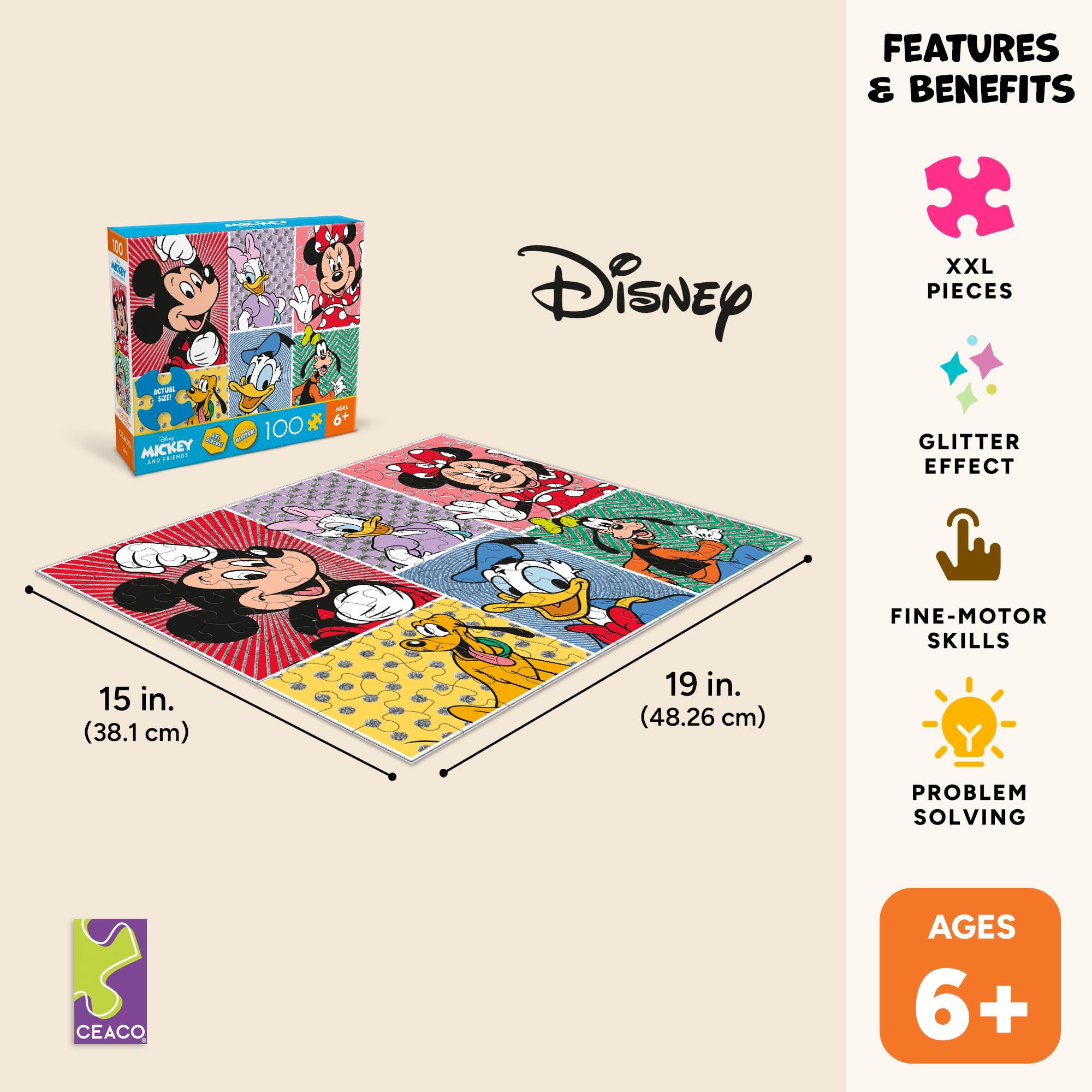 Amazon.com: Ceaco – Disney - Character Collage - 100 piece XXL