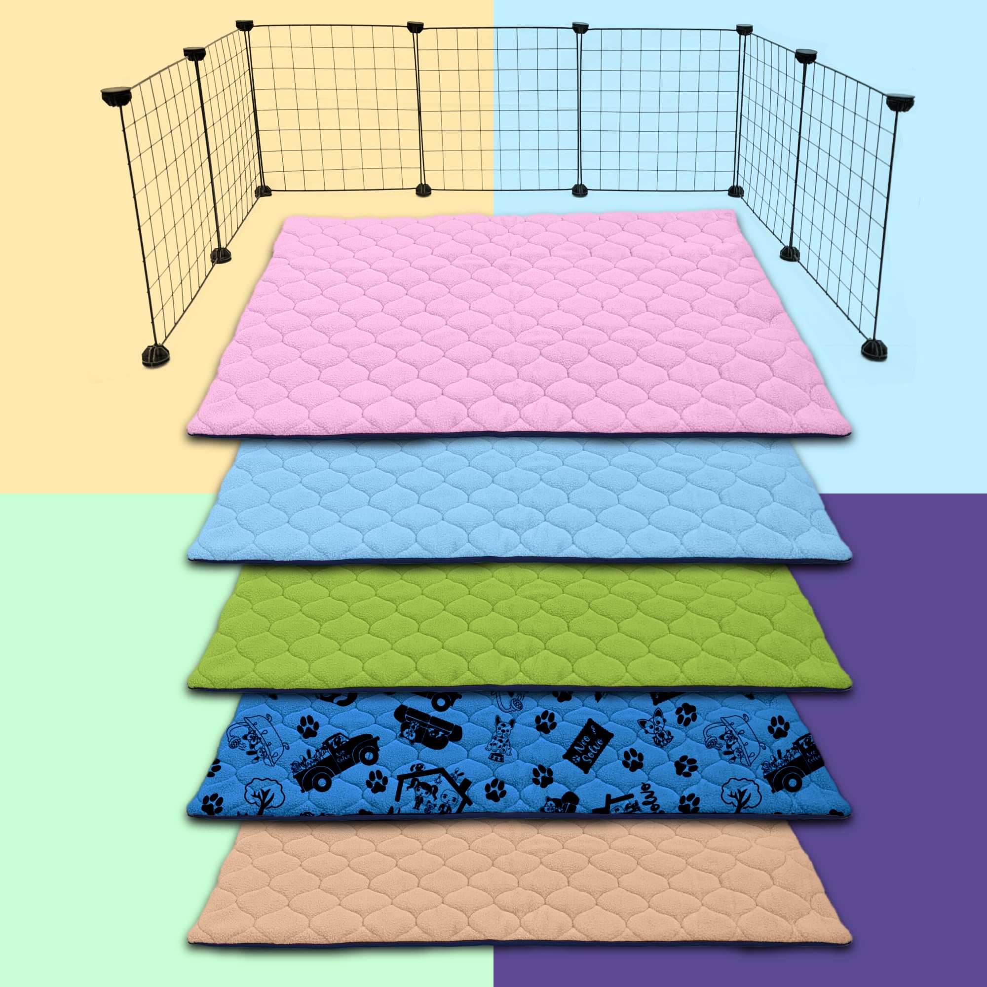 Tapis Litière Polaire pour Cochon d'Inde et Lapin - Absorbant et Imperméable - Lavable - Cage et Enclos - 105 x 70 cm - Bleu