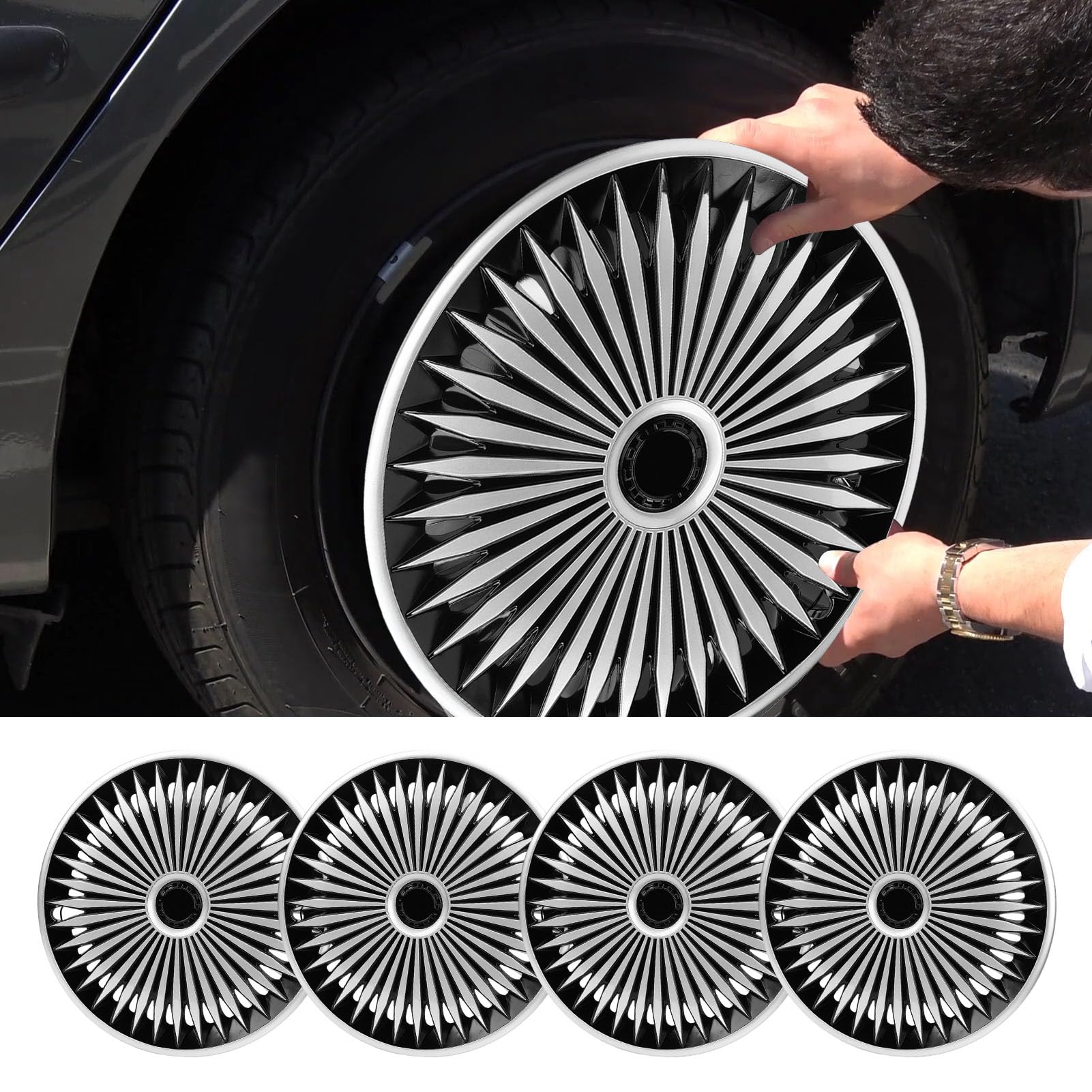 Ausla Enjoliveurs Universels de Jante de 17 Pouces, 4 Pièces Modernes et élégantes en ABS, à Clipser, pour la Plupart des Voitures, Camions et SUV