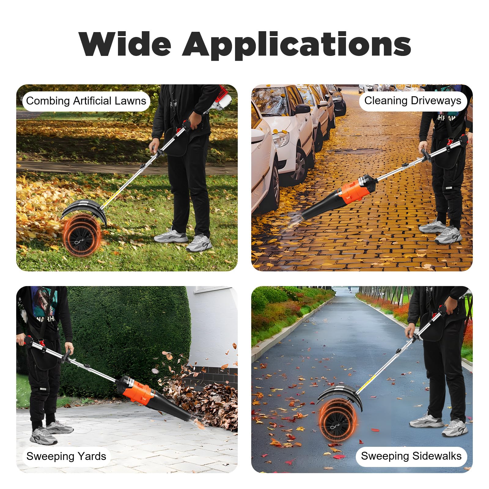 Upgraded Gas Handheld Sweeper, 52CC 2.3HP 2 Stroke Outdoor Power Snow Sweeping Broom with Air Cooled Motor & Blower Lawns Sweeper Machine for Street Farms Driveway Snow
