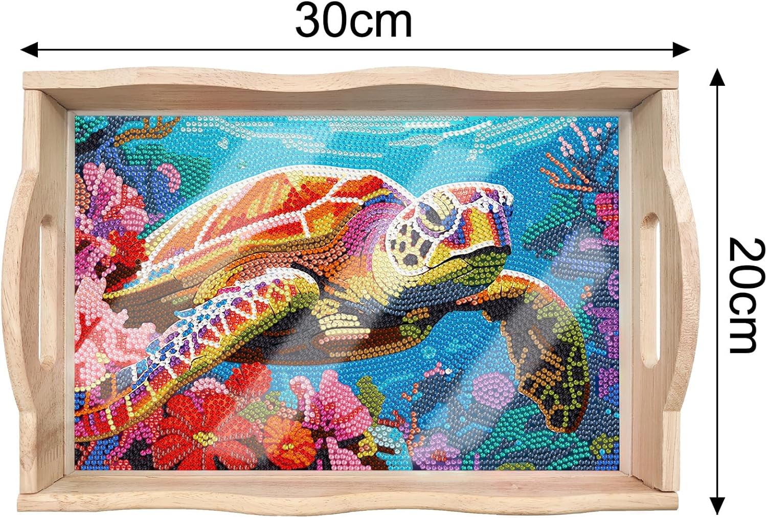 DIY Diamond Art Wooden Tray Kit, Food Tray with Handle Diamond Painted Table Decoration Tray, for Breakfast, Bar Dinner Table Diamond Dots Gem Painting Art Set for Beginners (#09-Sea Turtle)