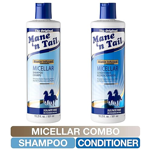 Miniatura 3 de Mane 'n Tail Champú y acondicionador sin sulfato micelar (11.2 onzas cada uno) - Fórmula vegana infundida con biotina para desintoxicar, nutrir y