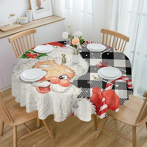 ZOE GARDEN Christmas Santa Round Tablecloth Waterproof & Stainproof Tablecloths, Wipeable Table Cloth Wrinkle-Free for DiningPartyWedding Winter
