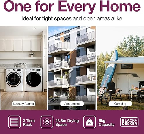 Miniatura 4 de BLACK+DECKER Estante de secado telescópico extensible sobre la puerta, organizador de ropa, colgador de toallas, lavandería, plegable, gris