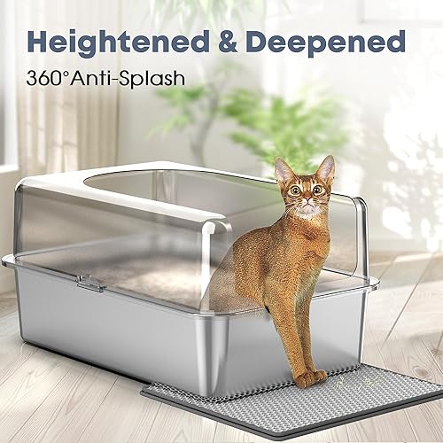 Miniatura 5 de Freefa Caja de arena de acero inoxidable, caja de arena cerrada para gatos, caja de arena para gatos, caja de arena grande para gatos con tapa, caja
