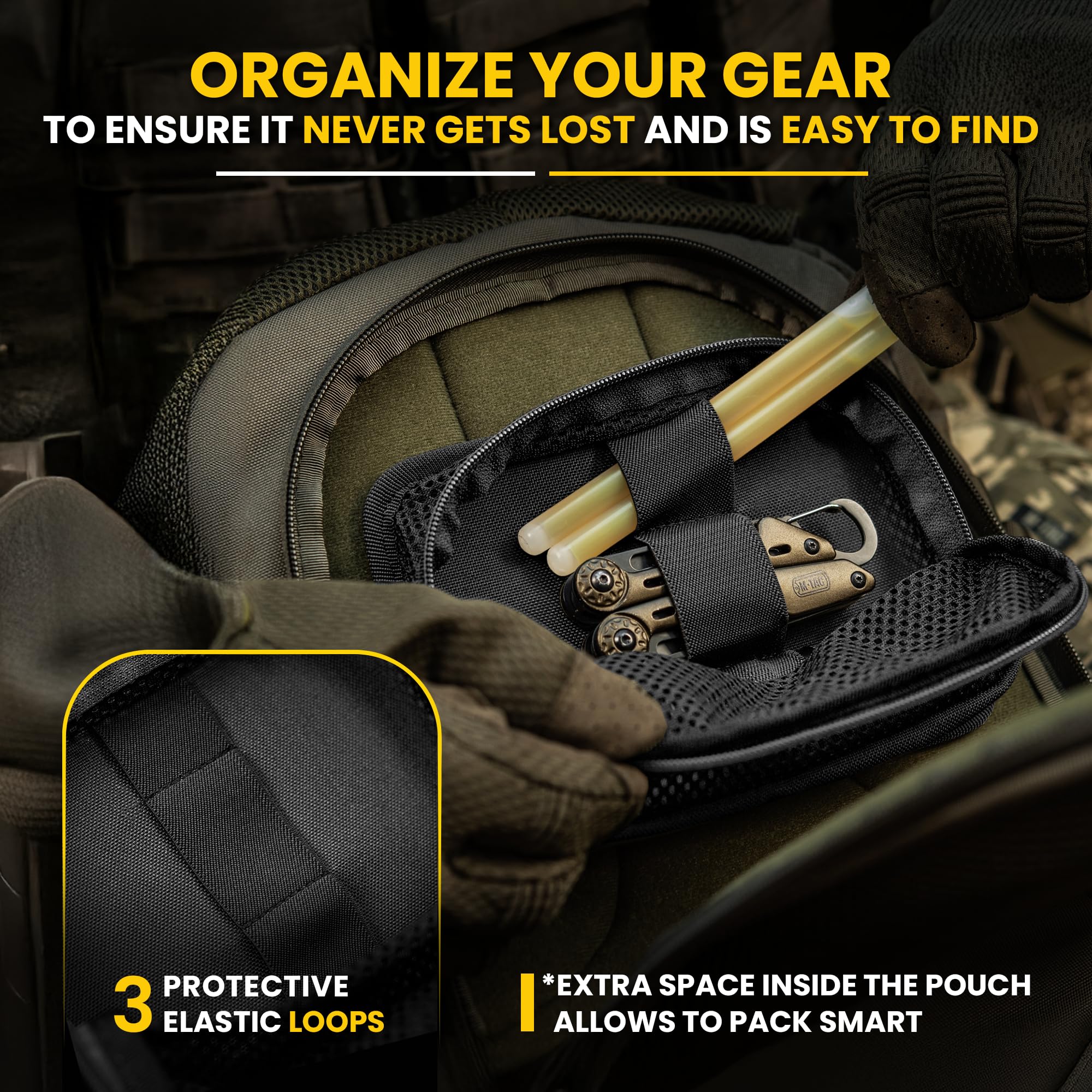 M-Tac Tactical Bag Insert Modular Organizer Utility Admin Pouch Hook Fasteners - Mesh Pocket