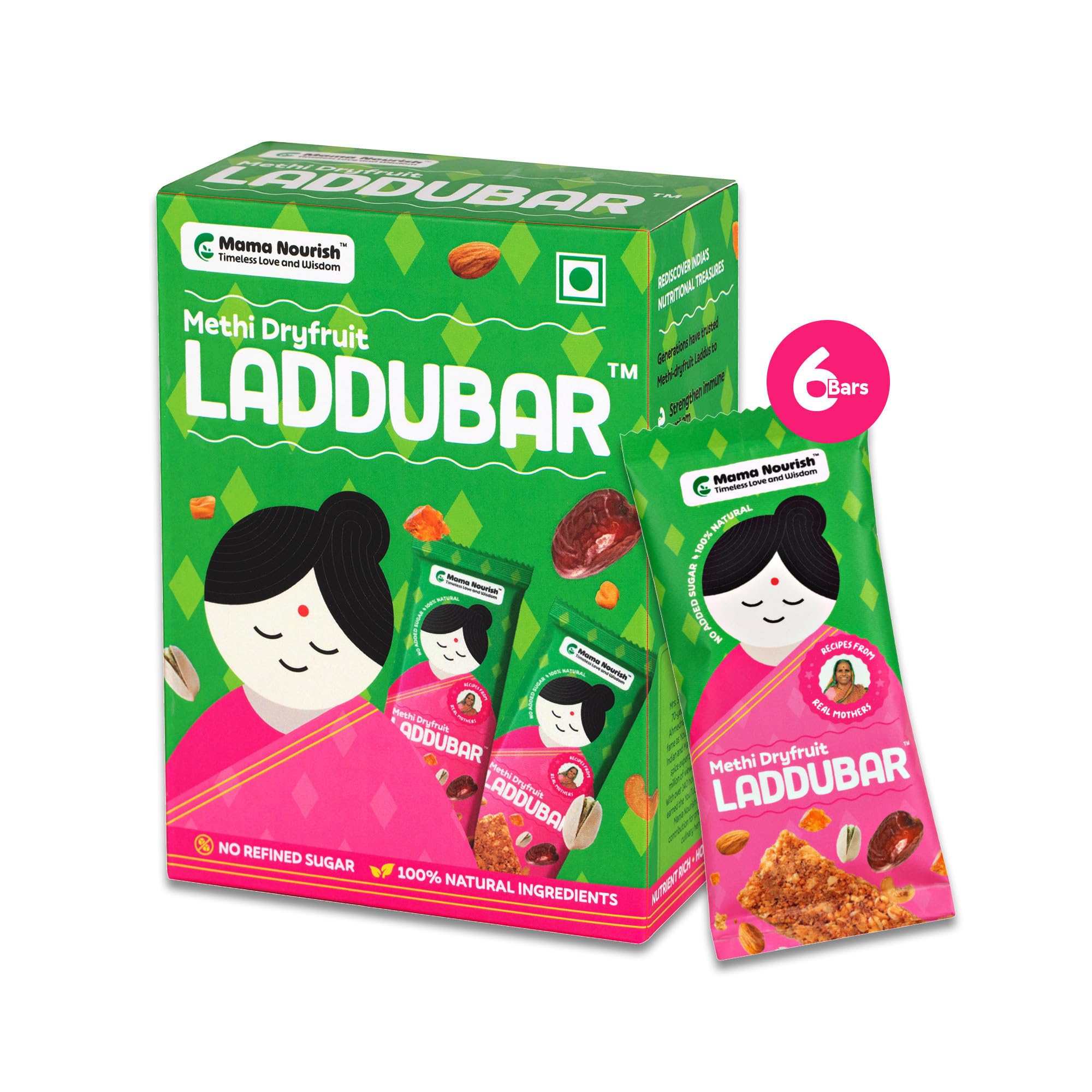 LADDUBAR - Methi Gond Dryfruit Laddu bar by MamaNourish | Methi, Gond, Dates, Premium Dry Fruits, Poppy Seeds, Cow Ghee | Methi Lactation Bar | Post Pregnancy Methi Ladoo Bar | After Delivery Food For Mothers | 35 gm each | Pack of 6 (B0CVV39Y9W) Amazon Price History, Amazon Price Tracker