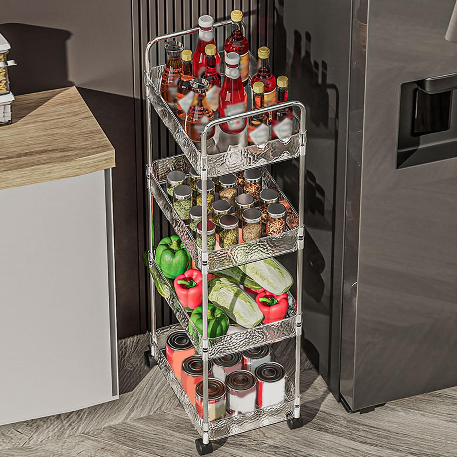 Carrito rodante delgado de Armario Gadts – Estante de ruedas de acrílico transparente para zonas estrechas, ideal para uso en baño y cocina