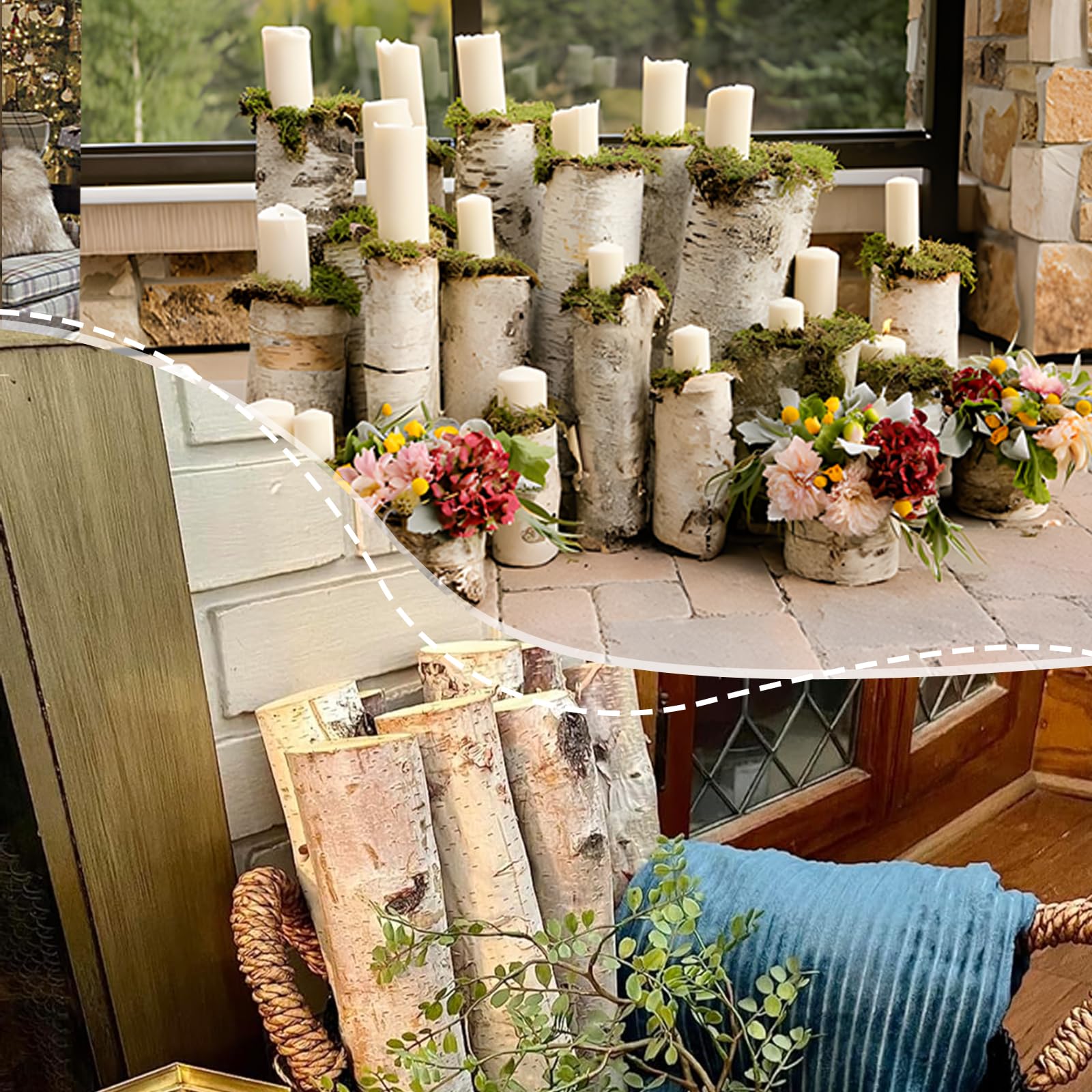 large birch logs 4pcs birch wood 3.2"-4" logs for fireplace decor diy crafts, home décor wood decor