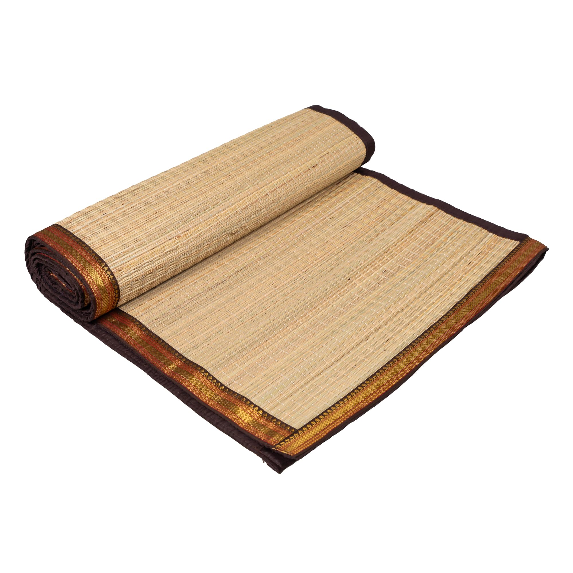 KALA DARSHAN CRAFTS BAZAAR Eco Friendly Organic Natural Korai River Grass Floor Mat Yoga,Gardern,Picnic,Sleeping Border Color Brown 3X6fit-image-27