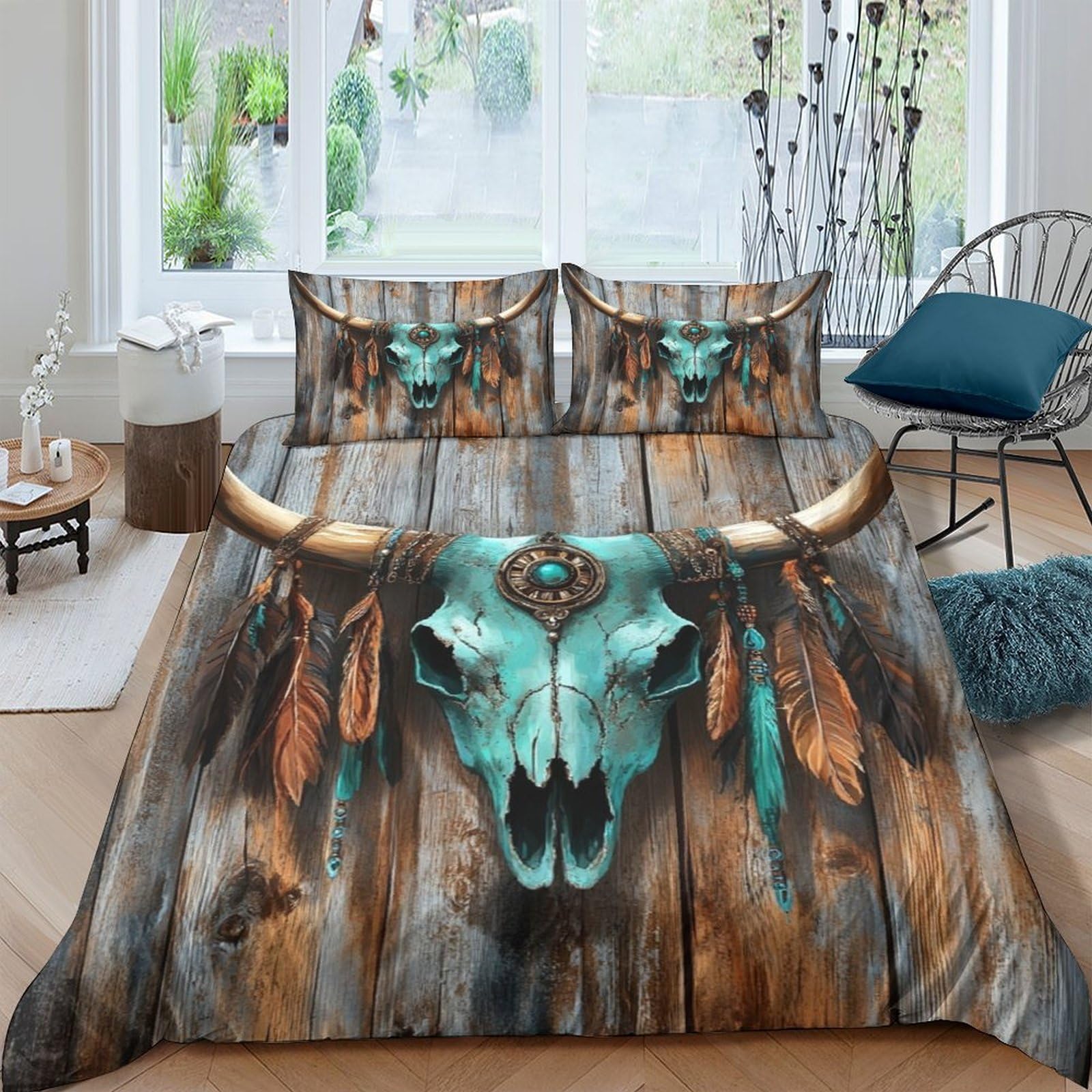 Ctjqhvkz Style-10 3D Printed Western Skull Fitted Sheet Microfiber Rustic Wood Texture Bed Cover For Bedroom Guest Room Decor Single（135X200cm）