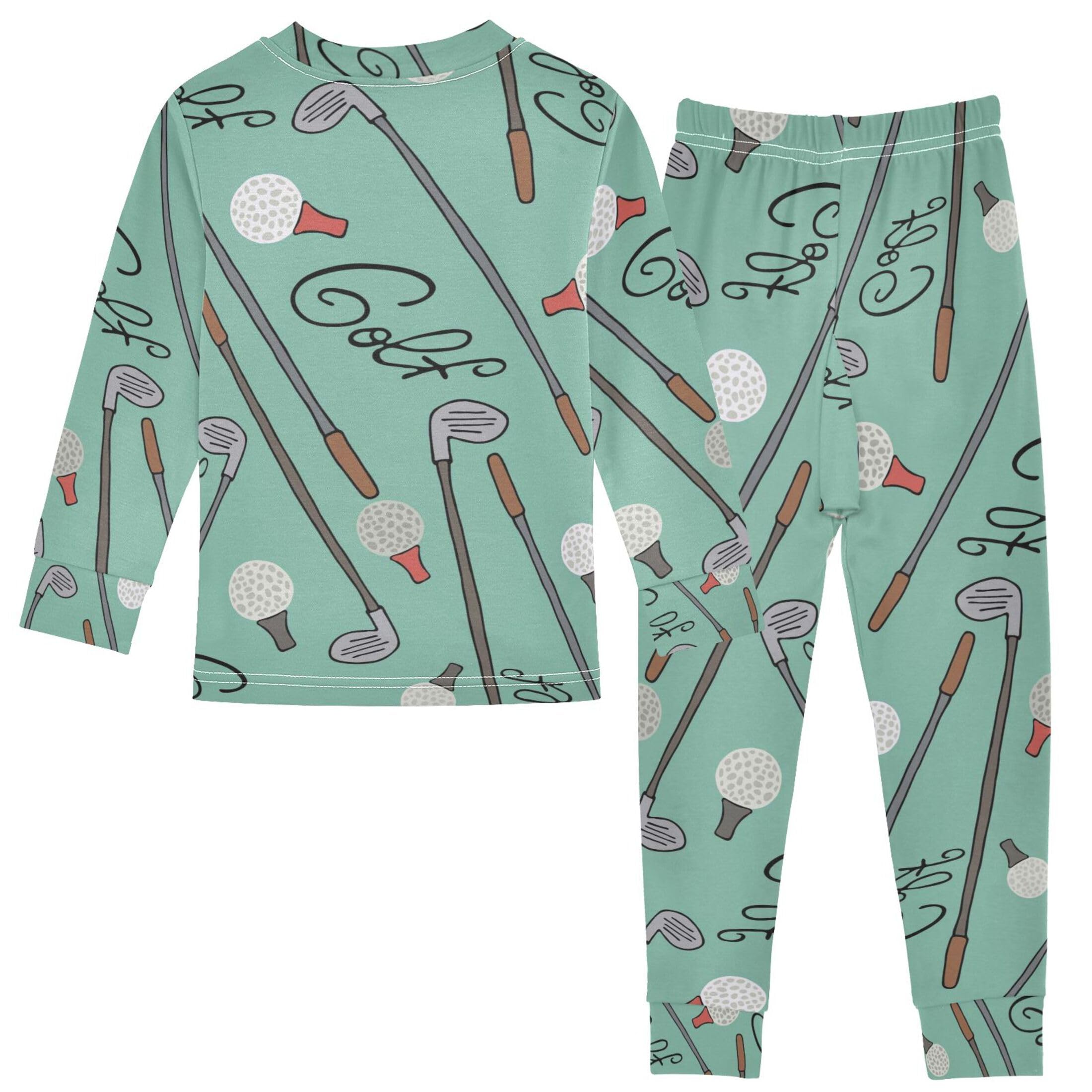 Vozoza Golf Green Sport Pajama Sets Long Sleeve Top with Pants Cotton Soft Sleepwear 2 Piece Pjs Set Size 3T