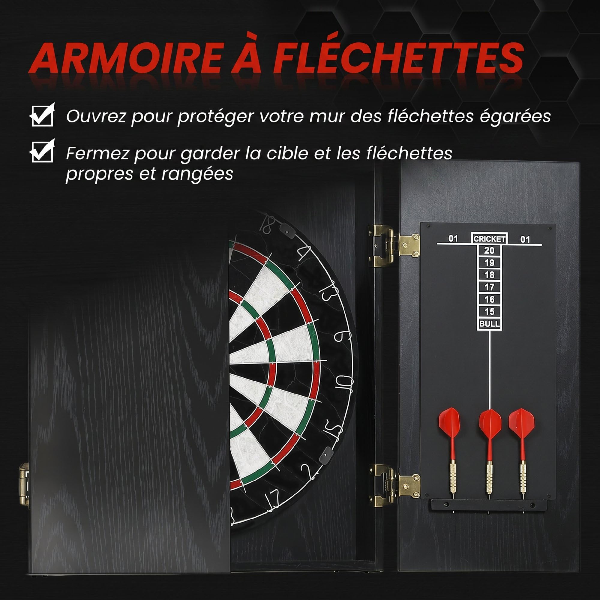 SPORTNOW Cible de Fléchettes en Sisal avec Cabinet Protection Murale Noir | 6 Fléchettes Pointe Acier, 2 Tableaux de Score, pour Adulte