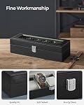 SONGMICS Boîte à montres, 6-Slot Organisateur de boîtier avec grand couvercle en verre, Oreillers amovibles, Cadeau pour les amoureux, Cuir synthétique noir, Doublure gris verdâtre UJWB06BK