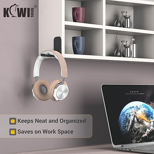 Vista 35 de KIWIFOTOS Paquete de 2 ganchos adhesivos para auriculares de escritorio, soporte para auriculares de juegos de PC, soporte adhesivo para pared, 2