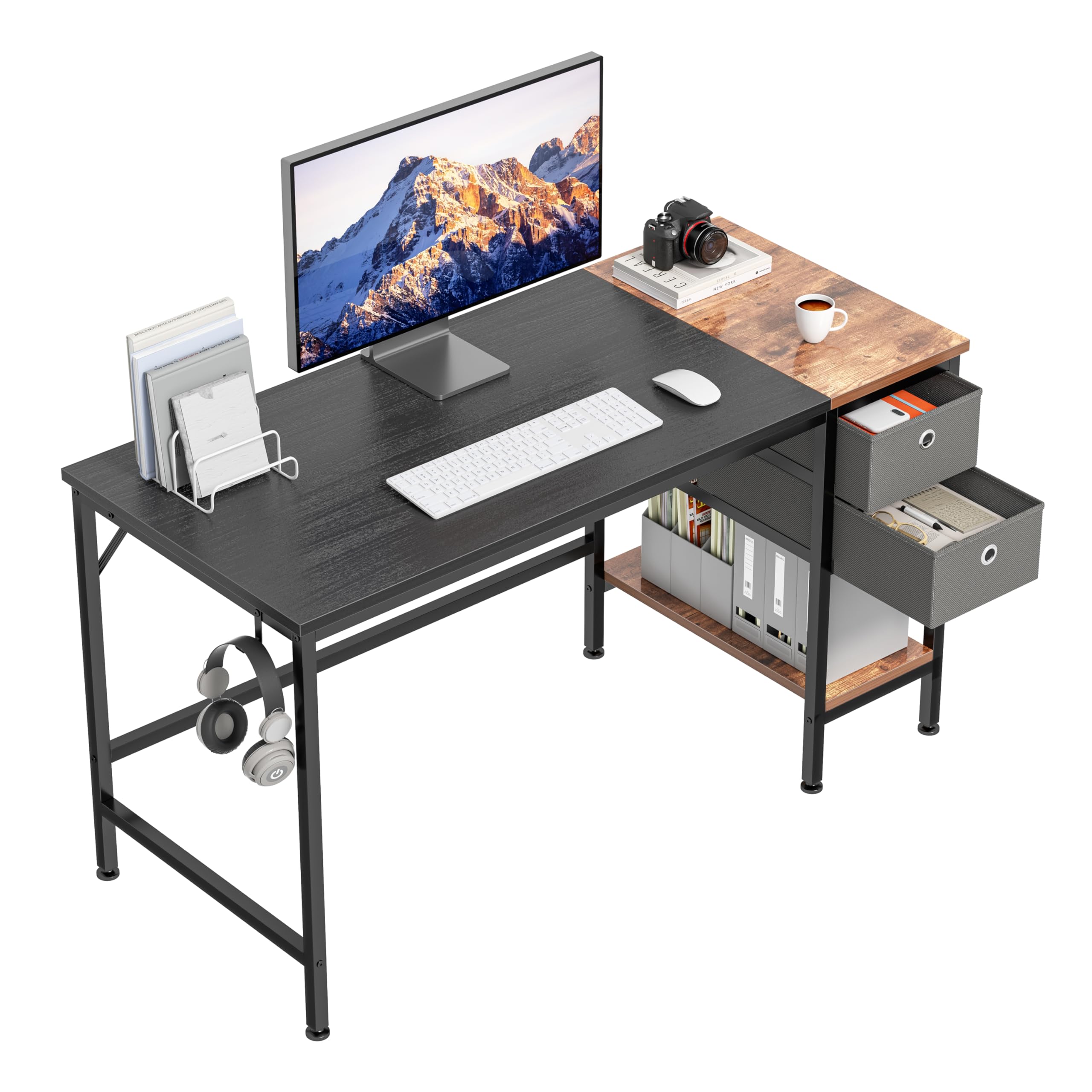 Photo 1 of HOMIDEC Office Desk, Computer Desk with Drawers 47" Study Writing Desks for Home with Storage Shelves, Desks & Workstations for Home Office Bedroom Black 47"