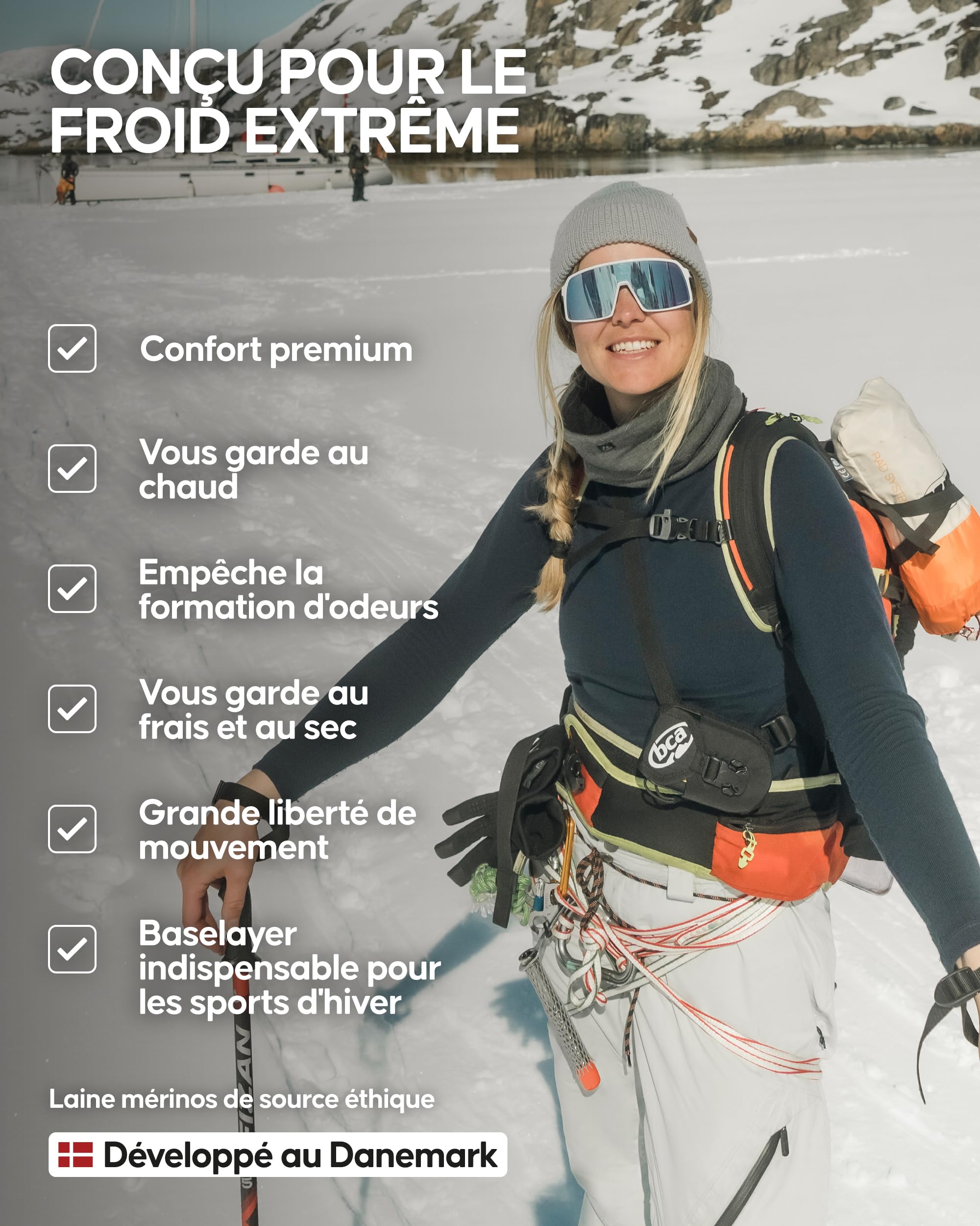 DANISH ENDURANCE Ensemble Thermique Femme en Laine Mérinos, sous-Vêtements Chauds pour l’Hiver et Froid Extrême
