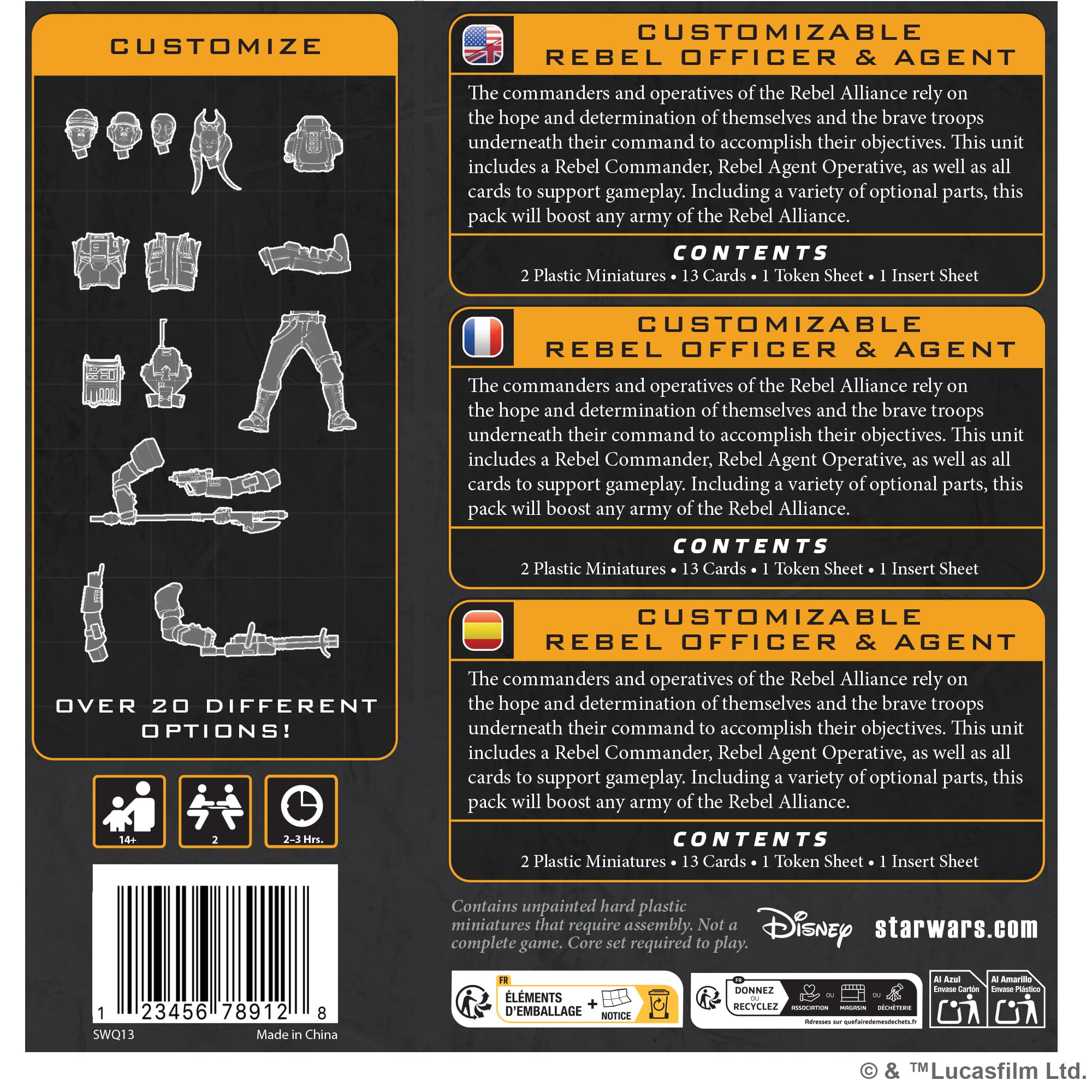 Asmodee Star Wars Legión: Customizable Rebel Officer & Agent, Expansión de Miniaturas, A Partir de 14 Años, para 2 Jugadores, 1-2 Horas por Partida, Multilingüe (Incluye español)