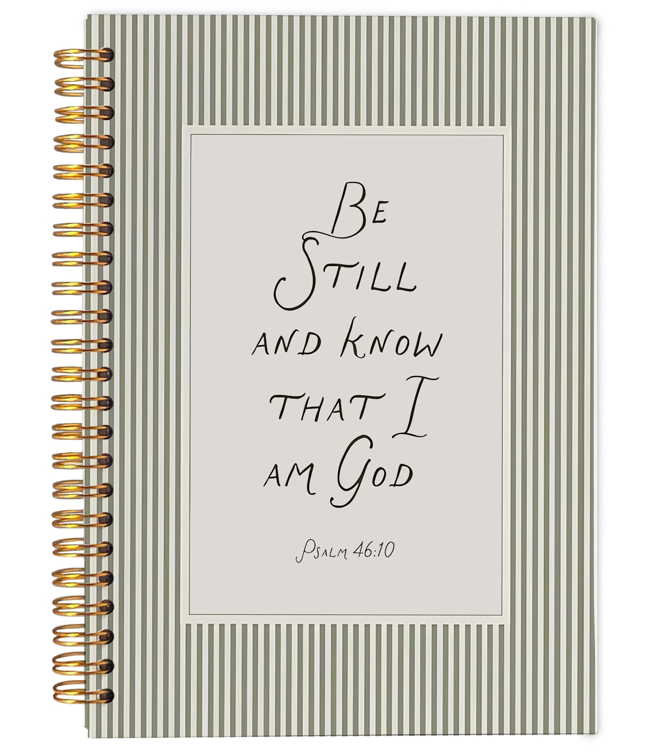 Ecezatik 그린 스트라이프 기독교 노트 저널, 시편 46:10 성경 노트, Be Still and Know That I Am God Religious Scripture 나선형 저널 14.9 x 21.6cm(5.5 x 8.3인치)