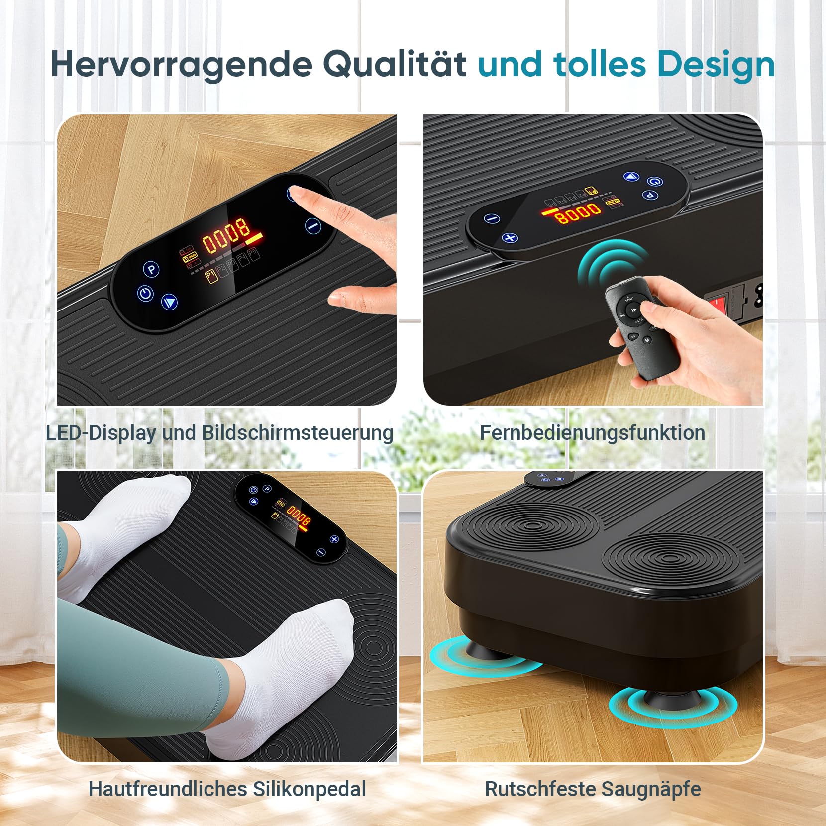 THERUN Vibrationsplatte, Rüttelplatte für Zuhause mit 99 Vibrationsstufen, Fitnessgerät für Muskelaufbau, Fettverbrennung & Ganzkörpertraining, inklusive 4 Fitnessbänder