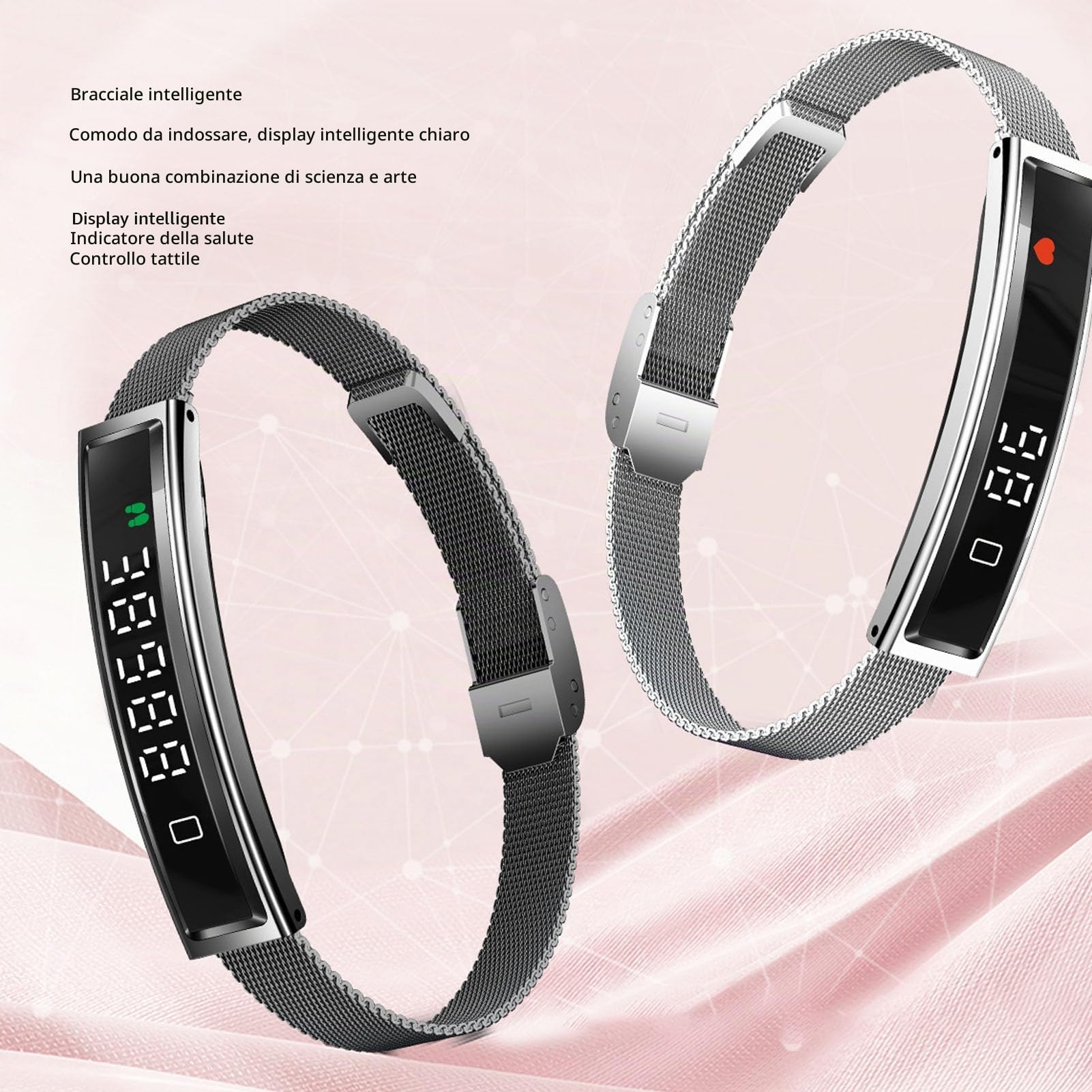 XUMIUZIY Bracciale Intelligente per Uomo Donna, Tracker di attività e Fitness, Supporta Promemoria Chiamate in Arrivo Contapassi, Cinturino Intelligente in Acciaio Resistente All'acqua (SILVER)