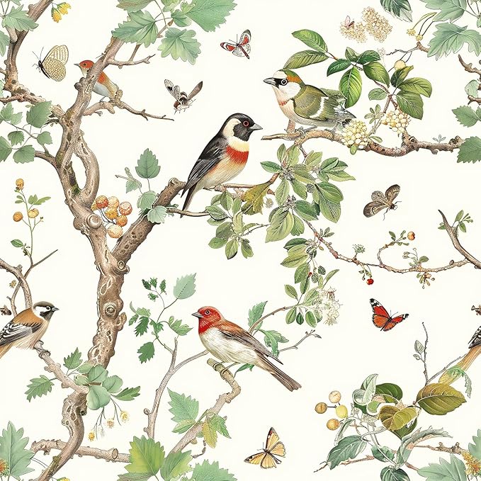 Vintage Bird Wallpaper: Peel & Stick Floral Birds Contact Paper