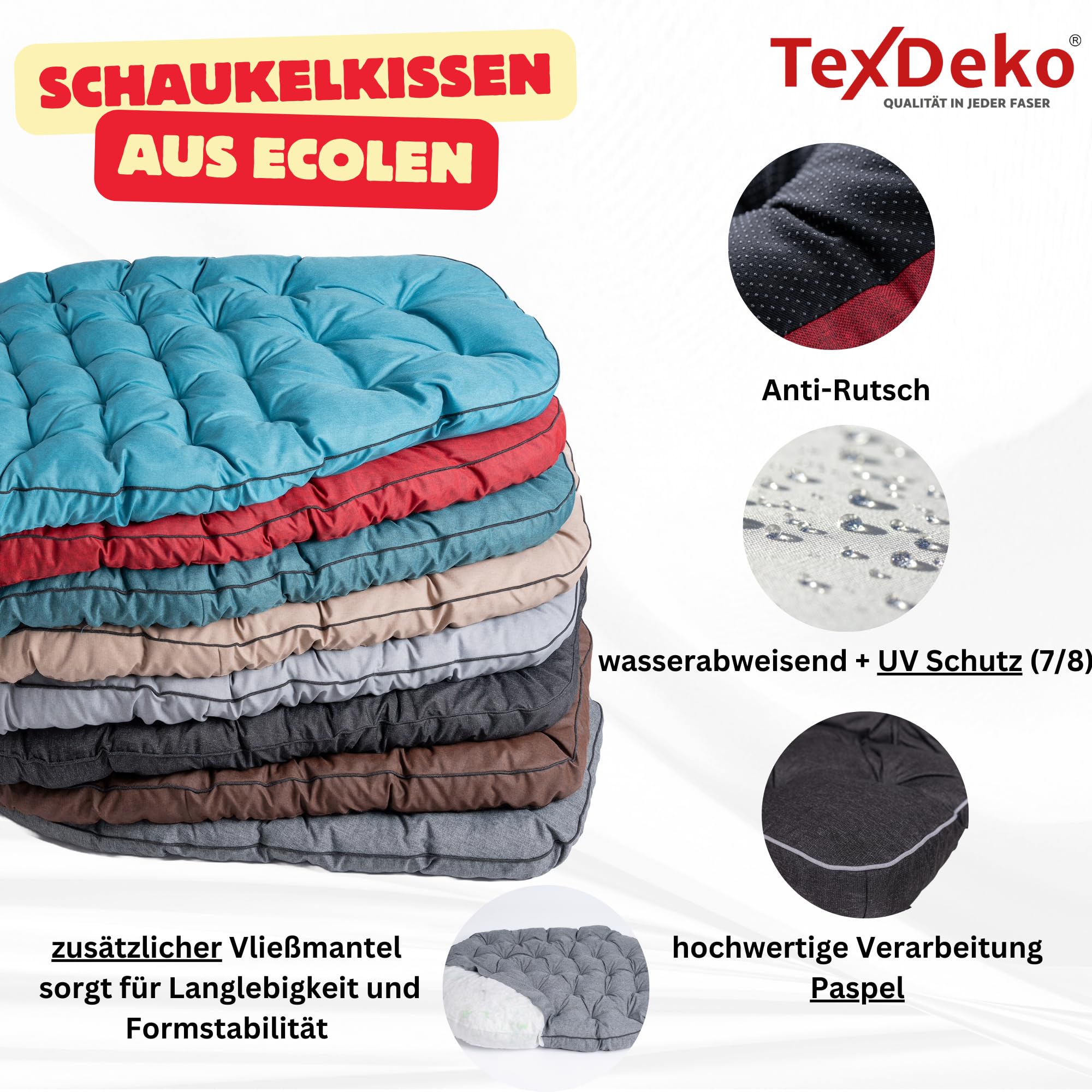 TexDeko® Ecolen fotel wiszący, poduszka do użytku na zewnątrz, kosz wiszący, z ochroną przed promieniowaniem UV i wodoodporną, antypoślizgową wyściółką do rattanowej huśtawki, kosza na huśtawkę –