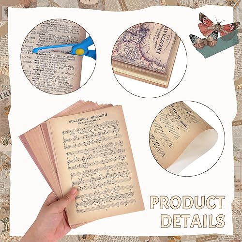 Miniatura 3 de 240 hojas de diario de chatarra vintage hechas a mano, incluyendo revista de matemáticas, periódico, partituras y papel kraft para álbumes de