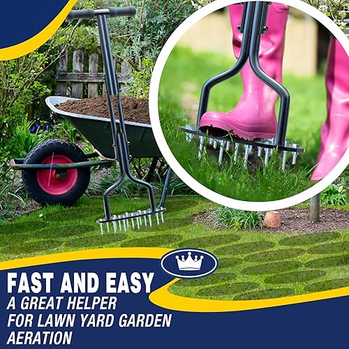 Miniatura 6 de EEIEER Aireador de púas de césped, herramienta de aireación manual con 15 picos, aireadores de patio con herramienta de limpieza para suelos