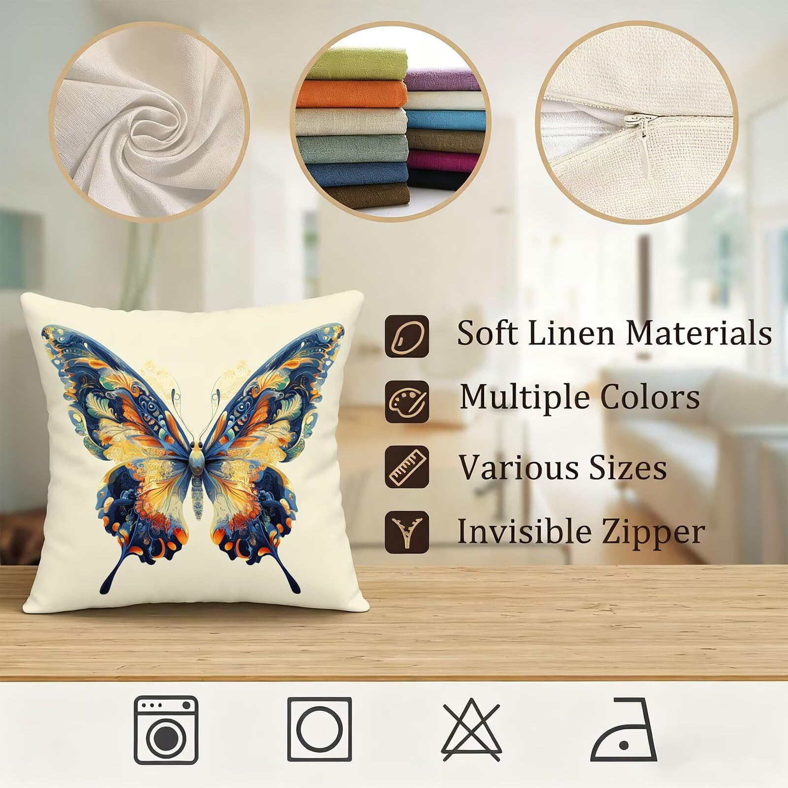 Vistoso Funda Cojin 60x60 Mariposa Funda Almohada 60x60 Cojines Sofa Súper Suave Fundas Cojines Decorativos Fundas Almohadas 4 Piezas Cervicales y Cuello, para Hogar Cama Salon Decoracion E - 663