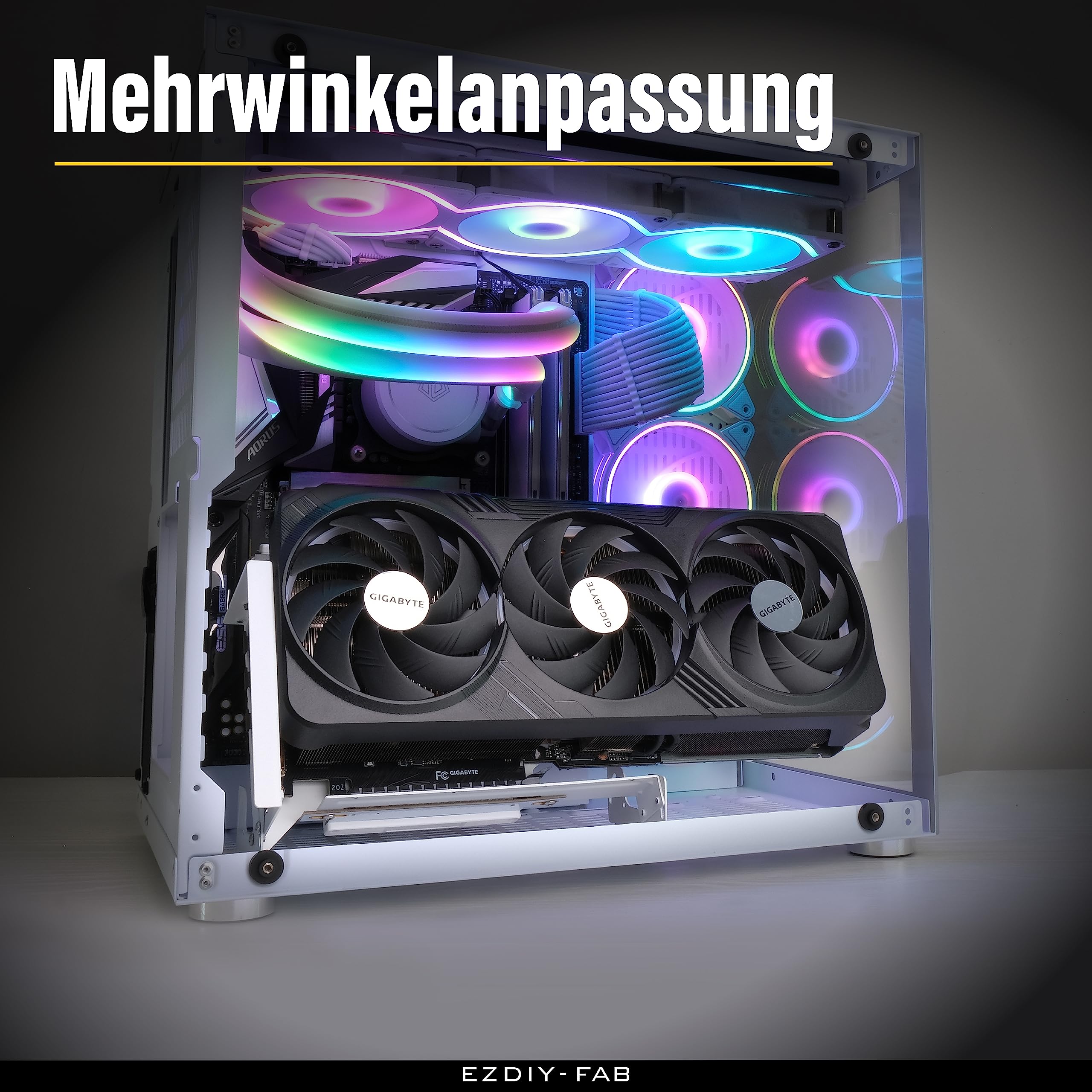 EZDIY-FAB Soporte de montaje para GPU PCIe 4.0, ajuste multi-ángulo con cable elevador completamente blanco, compatible con RTX4090,4080,4070ti-Blanco