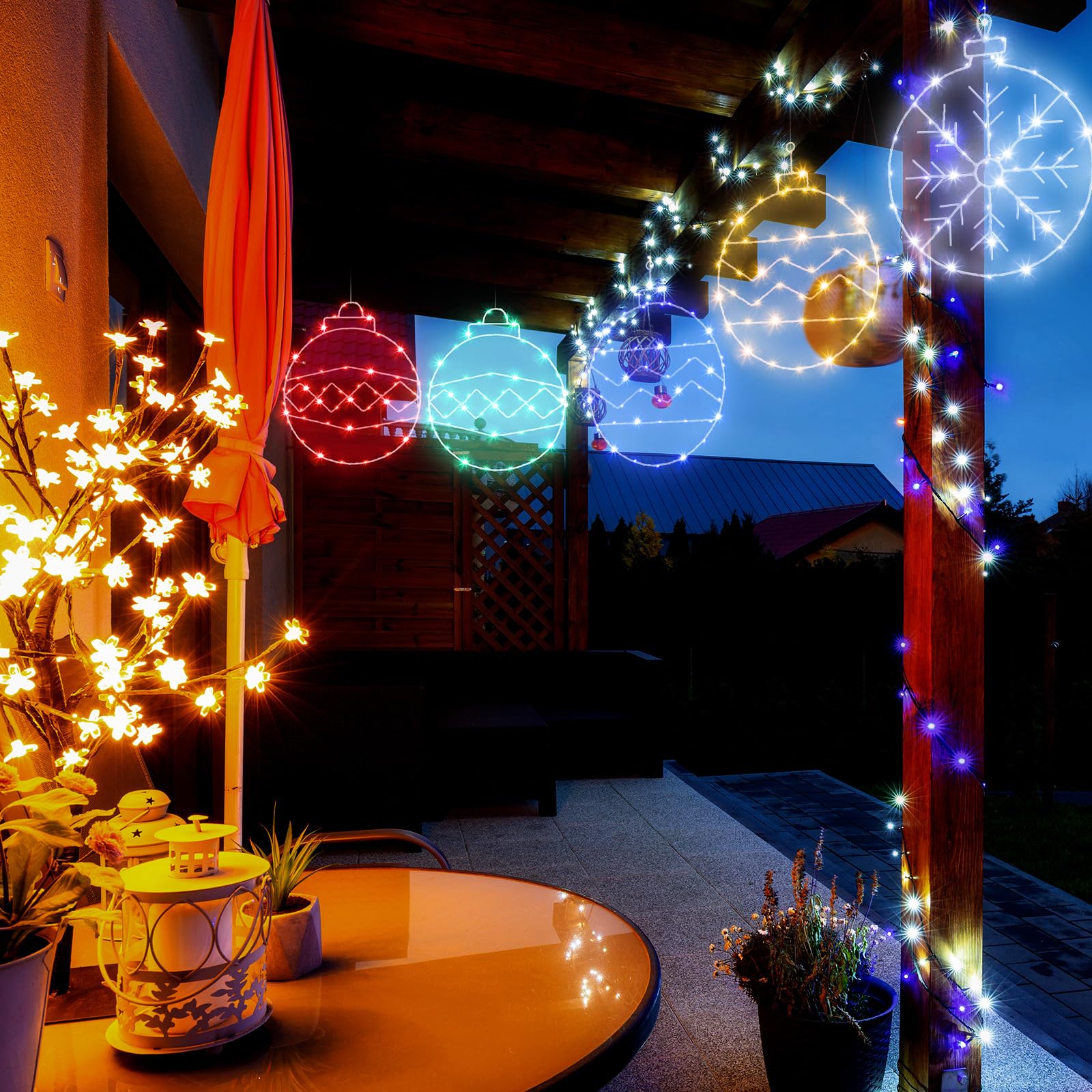 VIHOSE 6 sztuk bombek bożonarodzeniowych lampek okiennych: 15 x 30 cm LED z haczykami na przyssawki, wielokolorowe, dekoracja bożonarodzeniowa