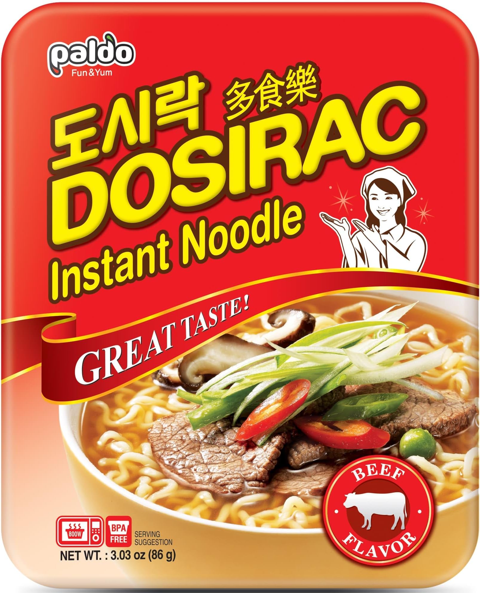 Paldo dosirac instant noodle soup (beef flavor) - 3.04oz (3.04 Ounce (Pack of 6), Beef)