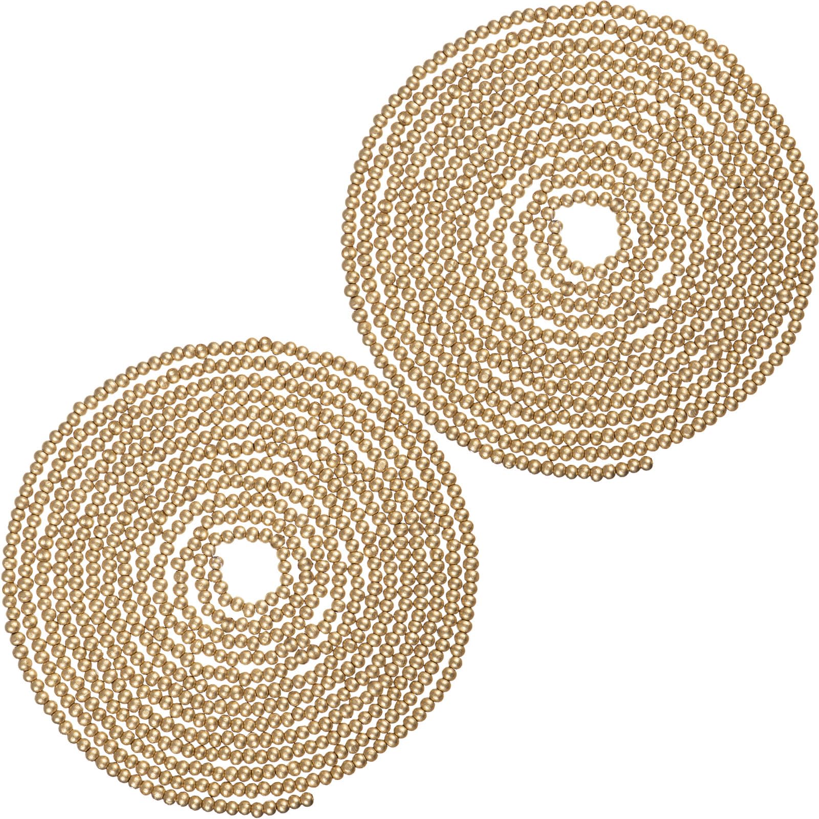 Boao Lot de 2 guirlandes de perles rondes en bois pour décorations de Noël et fêtes (doré)