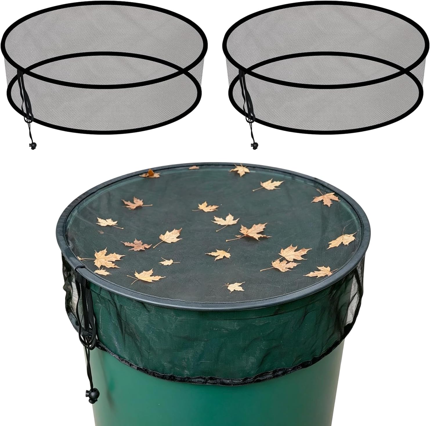 2PCS Pop Up Mesh Cover Net for Rain Barrel, 24.4" Water Barrel Top Screen