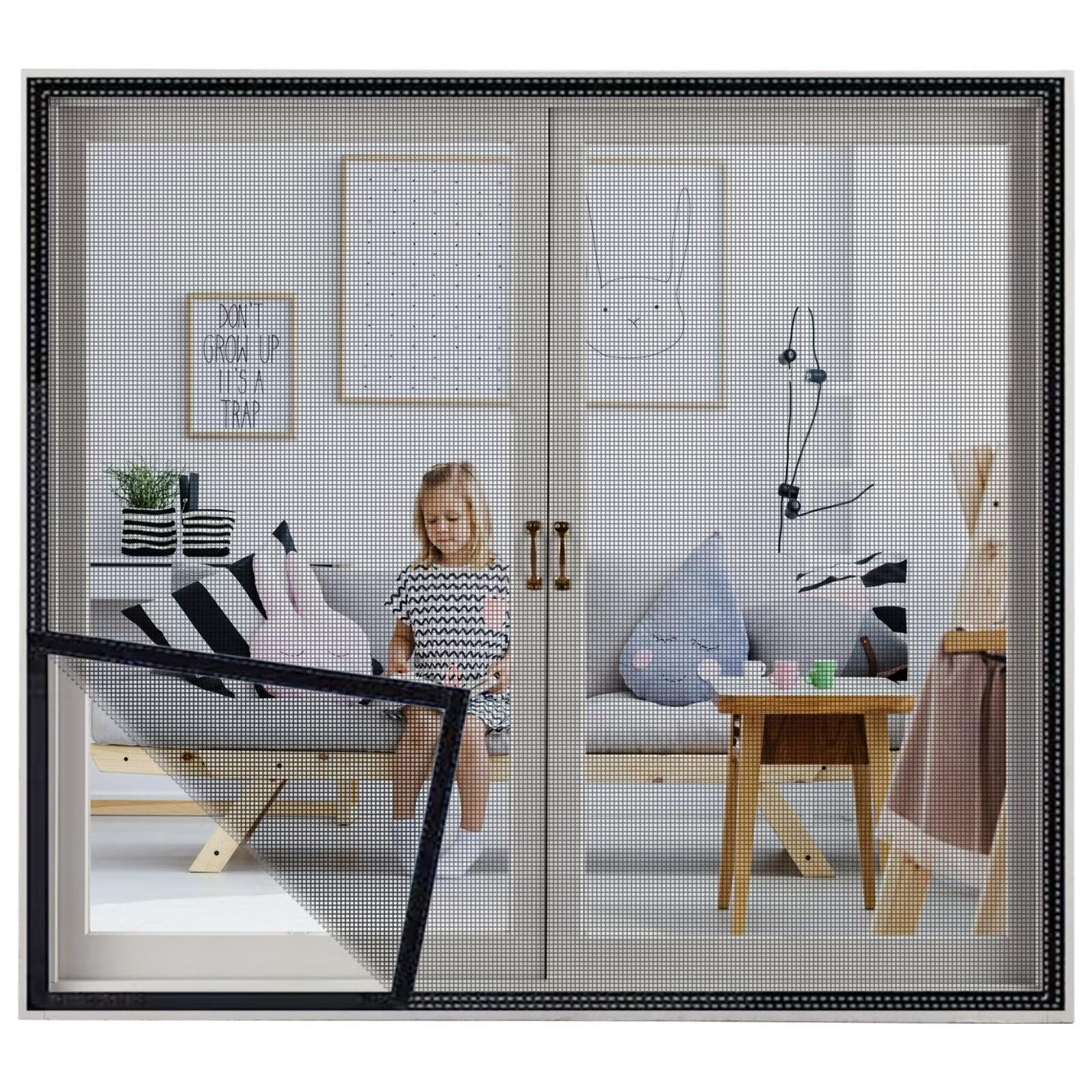 Vollenc Black-A Fly Screen Window, Black 50X70cm, Insect Protection With Strong Cinta Mágica Strap, Easy To Install