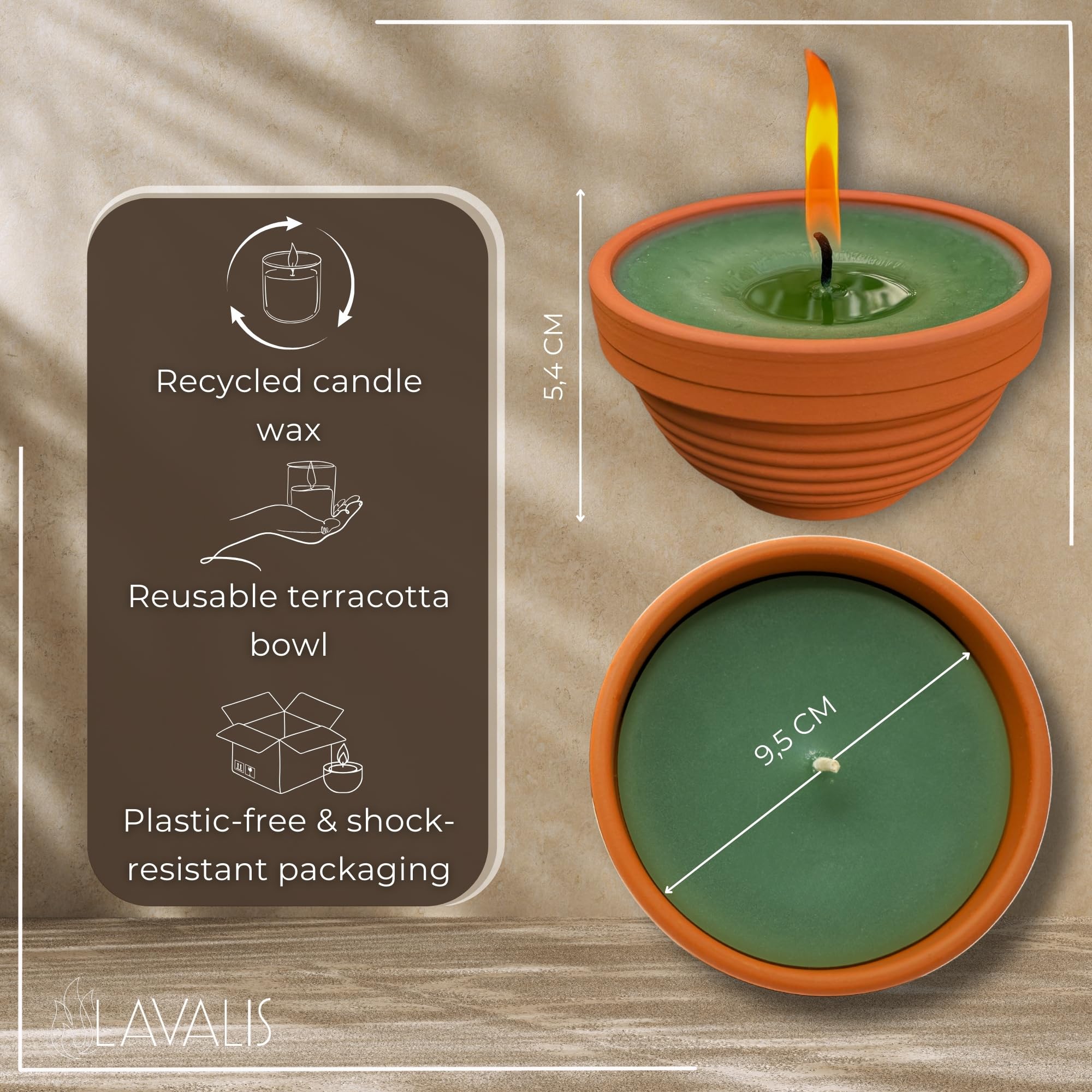 Lavalis 4 x flame bowl: terracotta candles, 15 hours burning time, 5 cm flame height, windproof and hand-filled - Image 3
