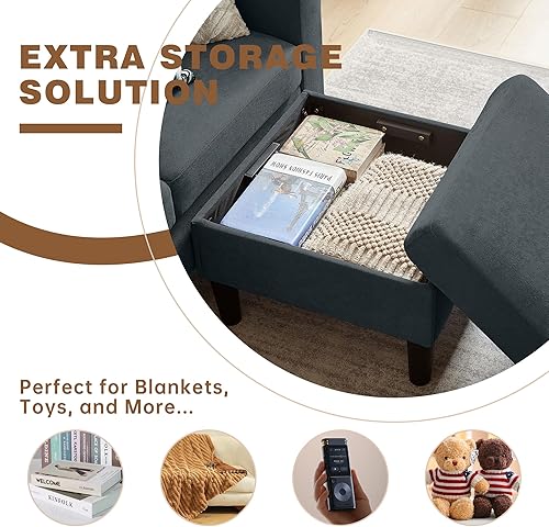 Miniatura 7 de Juego de sofá seccional de 2 piezas, juego de sofá y silla de 3 asientos con bolsillos laterales y otomana de almacenamiento móvil, moderno juego de