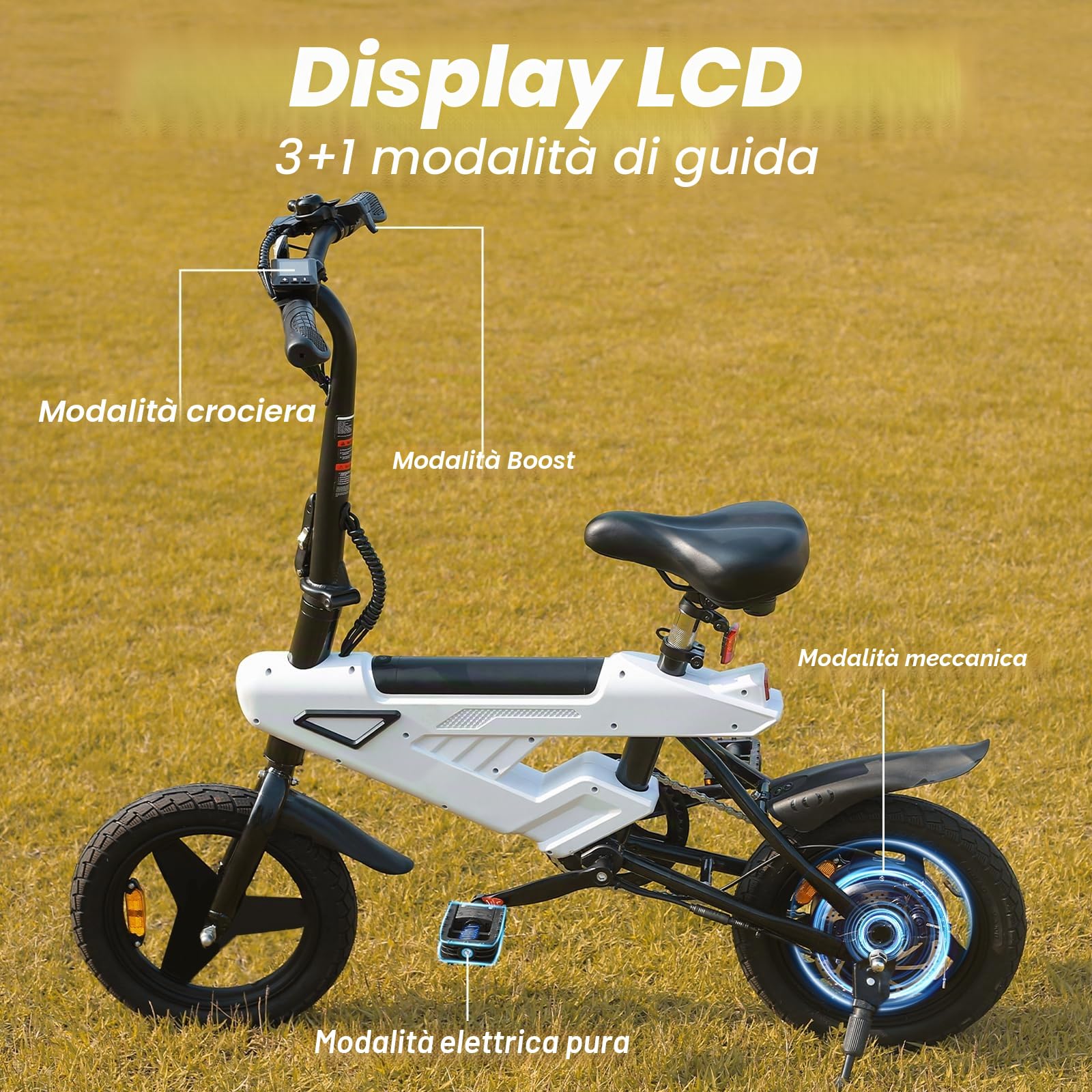 Bicicletta elettrica da 14 pollici, per adulti, 250W motore con portata di 35 – 45 KM, mini bici elettrica con 3 modalità di guida, bici elettrica da 25 km/h per uomo e donna
